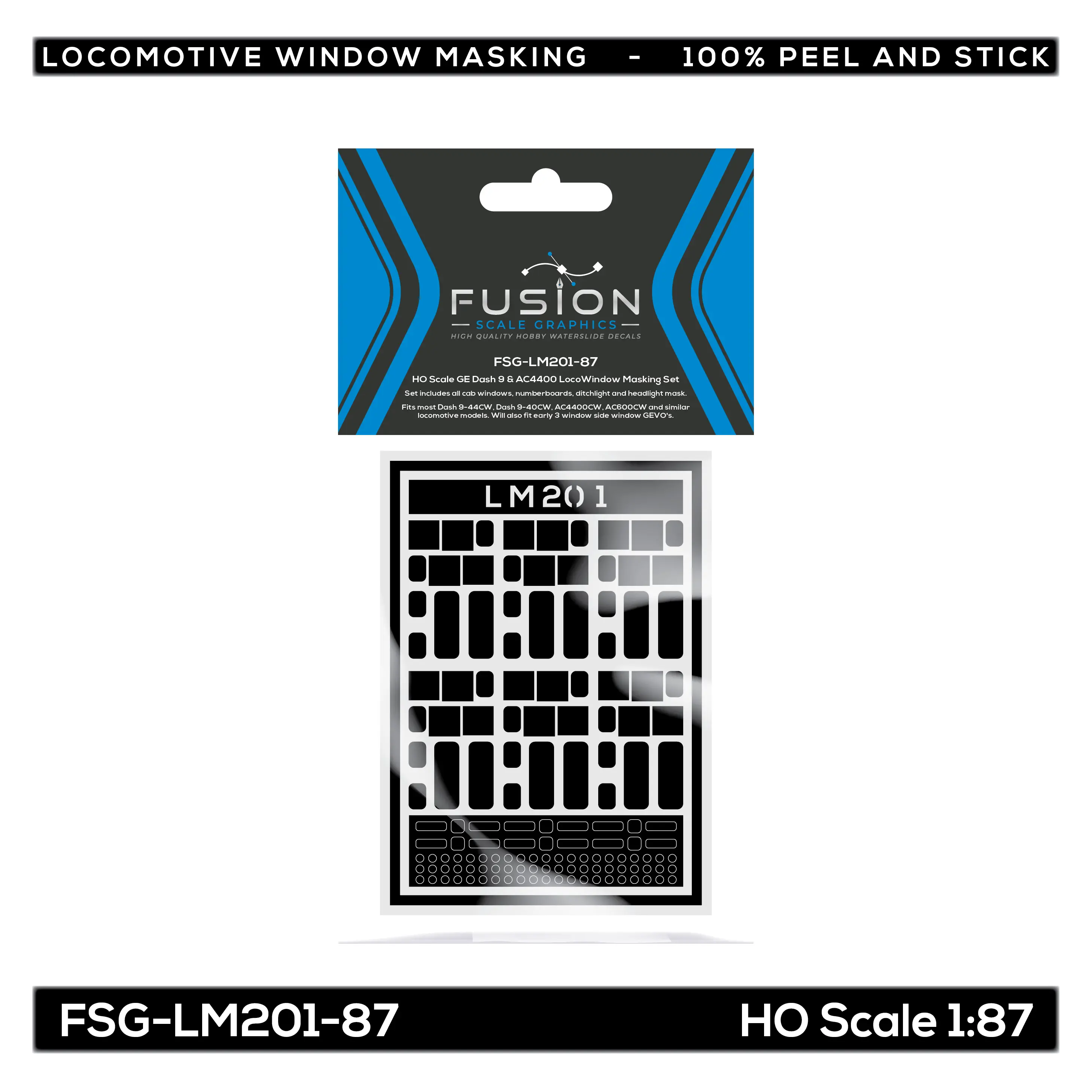 HO Scale GE Dash 9 & AC4400 Locomotive Window Masking Set Fusion Scale Graphics