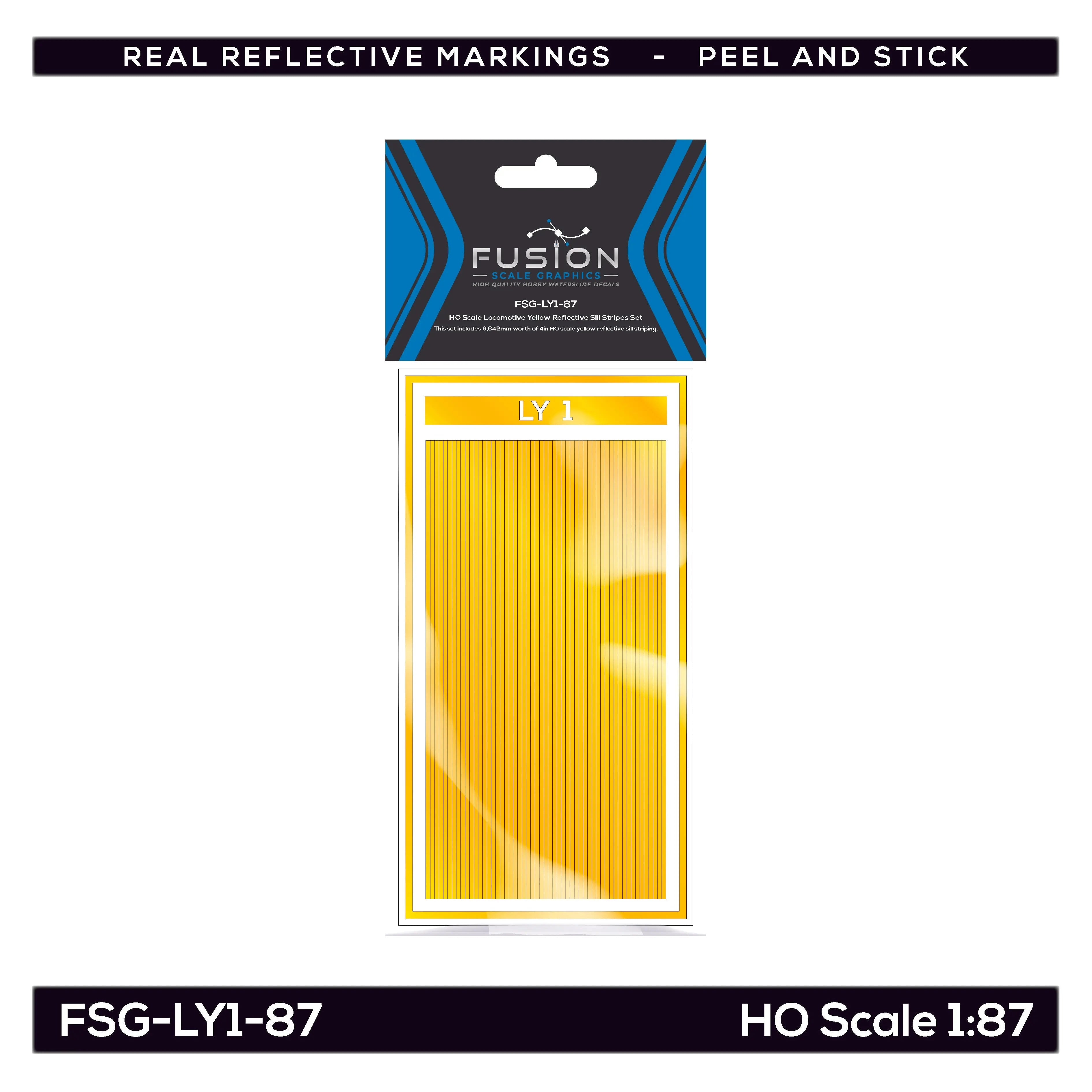 HO Scale Railroad Locomotive Yellow Reflective Sill Stripes Set Fusion Scale Graphics