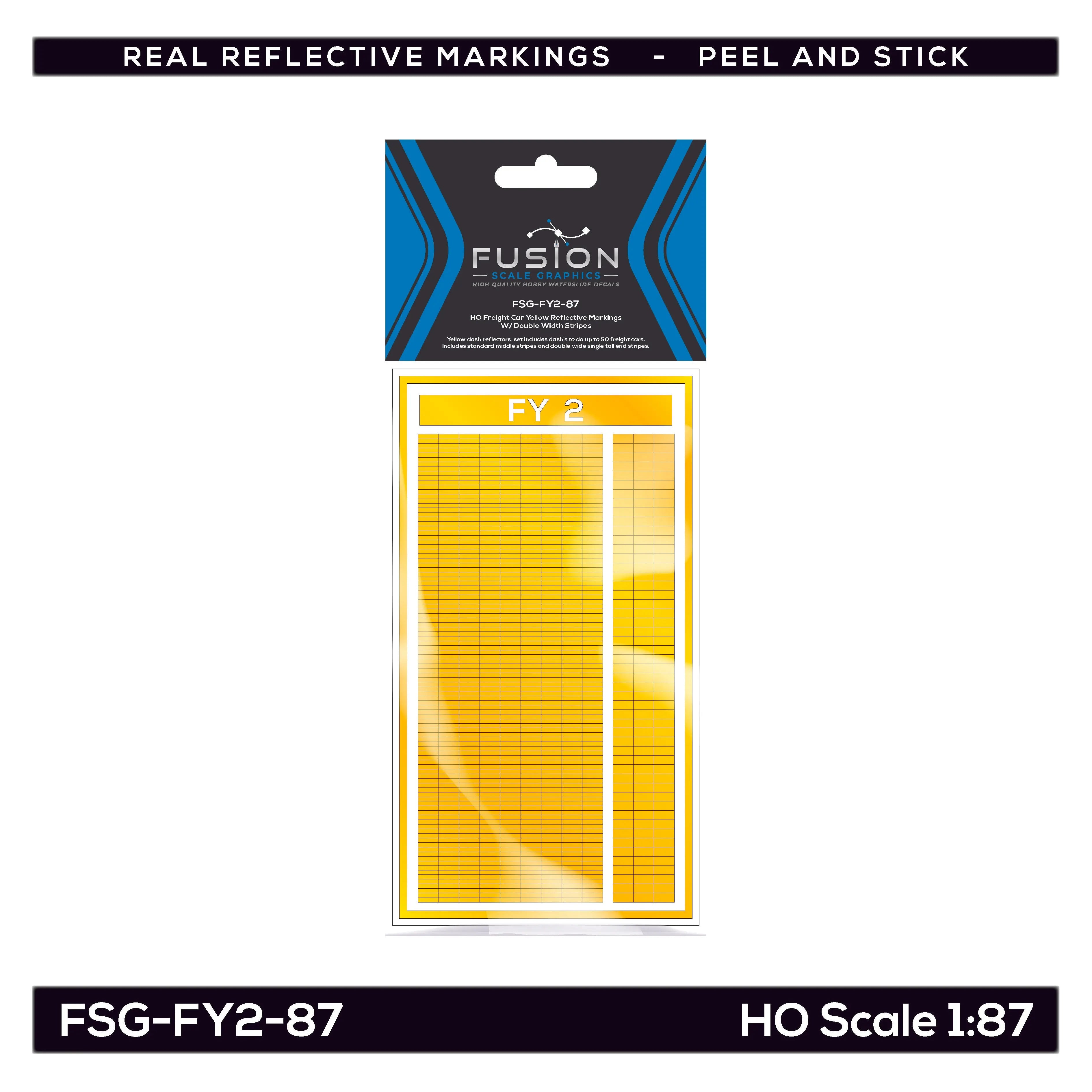 HO Scale Railroad Freight Car Yellow Reflective Markings Set W/ Double Width Stripes Fusion Scale Graphics