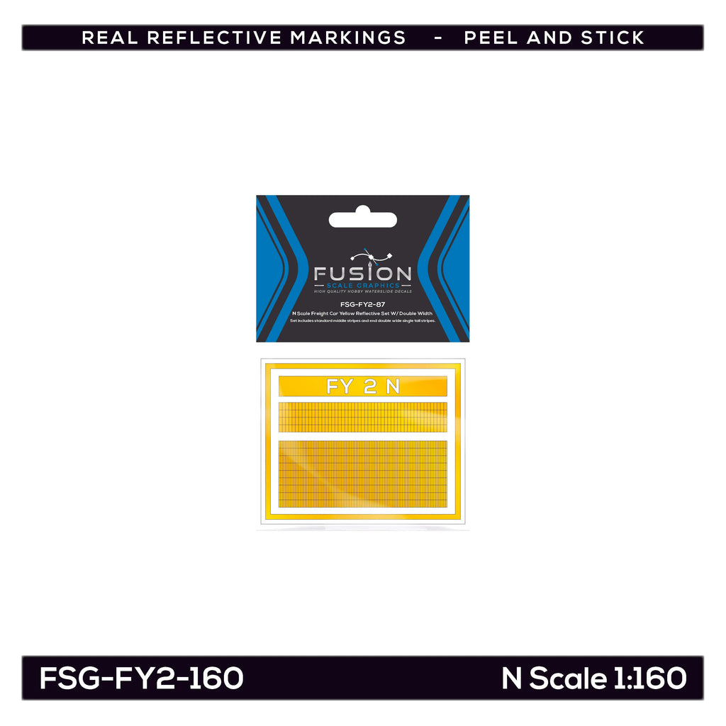 N Scale Railroad Freight Car Yellow Reflective Markings Set W/ Double Width Stripes Fusion Scale Graphics