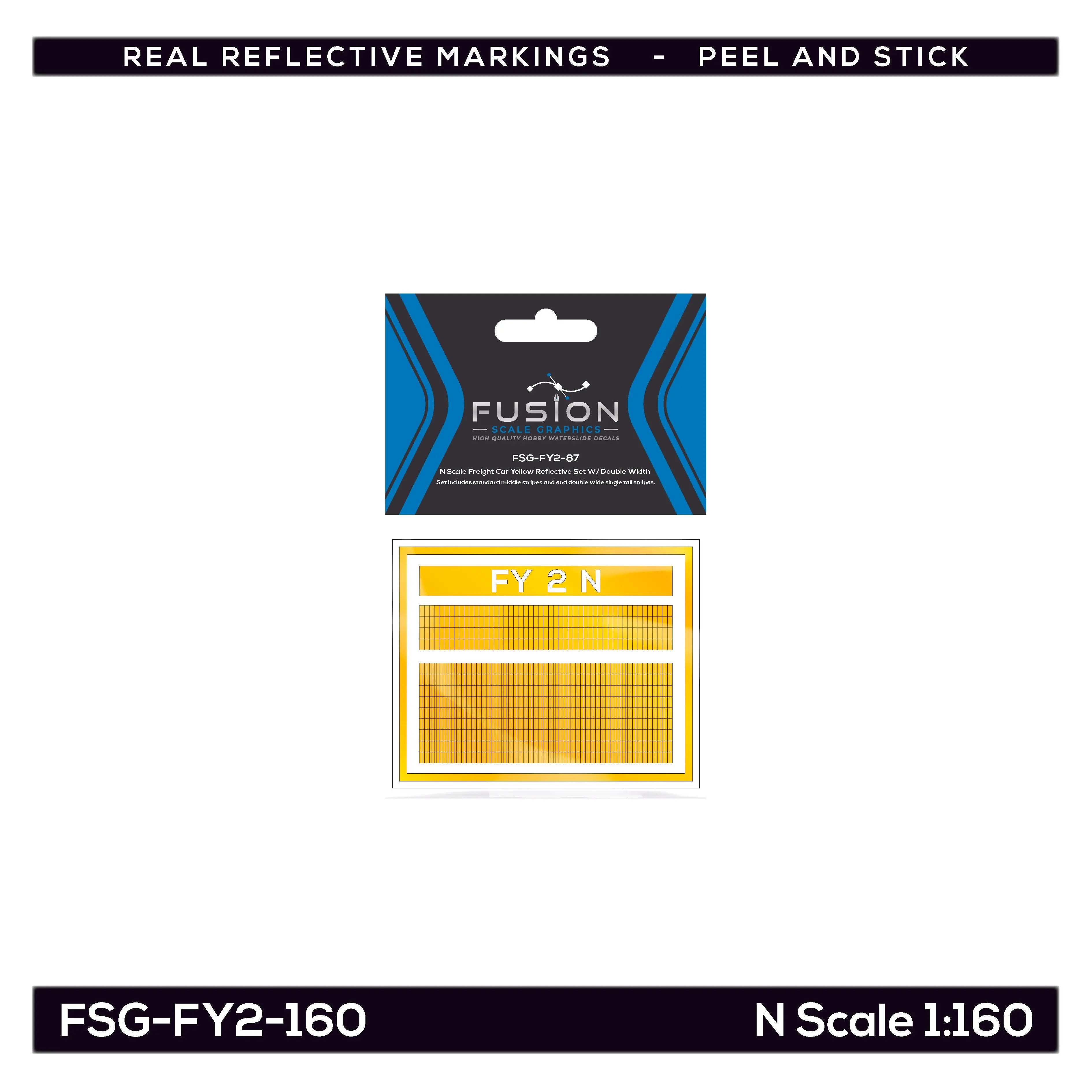 N Scale Railroad Freight Car Yellow Reflective Markings Set W/ Double Width Stripes Fusion Scale Graphics