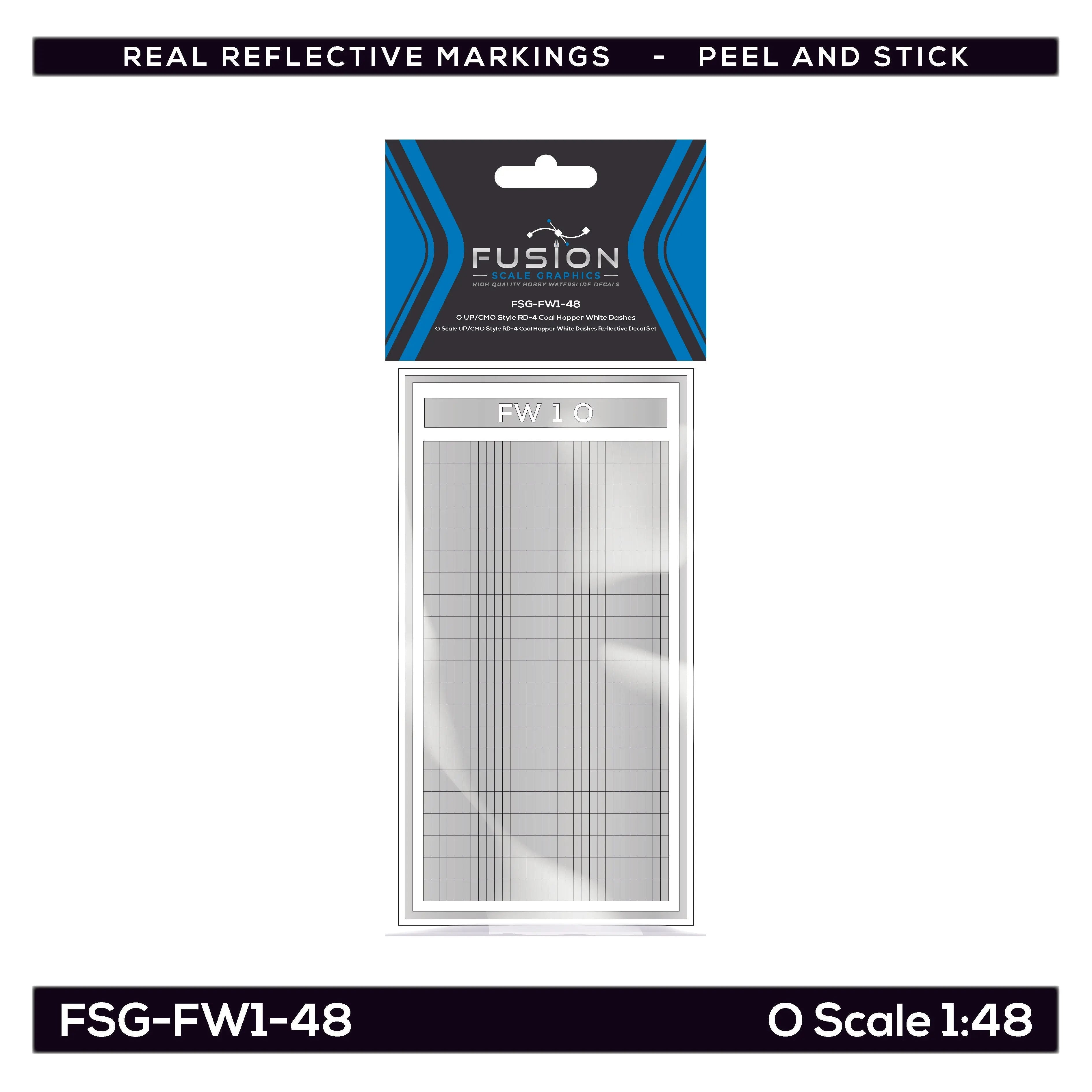 O Scale UP/CMO Style RD-4 Coal Hopper White Dashes Reflective Decal Set Fusion Scale Graphics