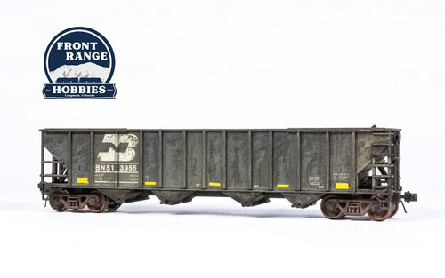 HO Scale Walthers Mainline 50' 100-Ton 4-Bay Hopper - Ready to Run -- Burlington Northern #513955 (Weathered) w/ Tie Load Front Range Hobbies