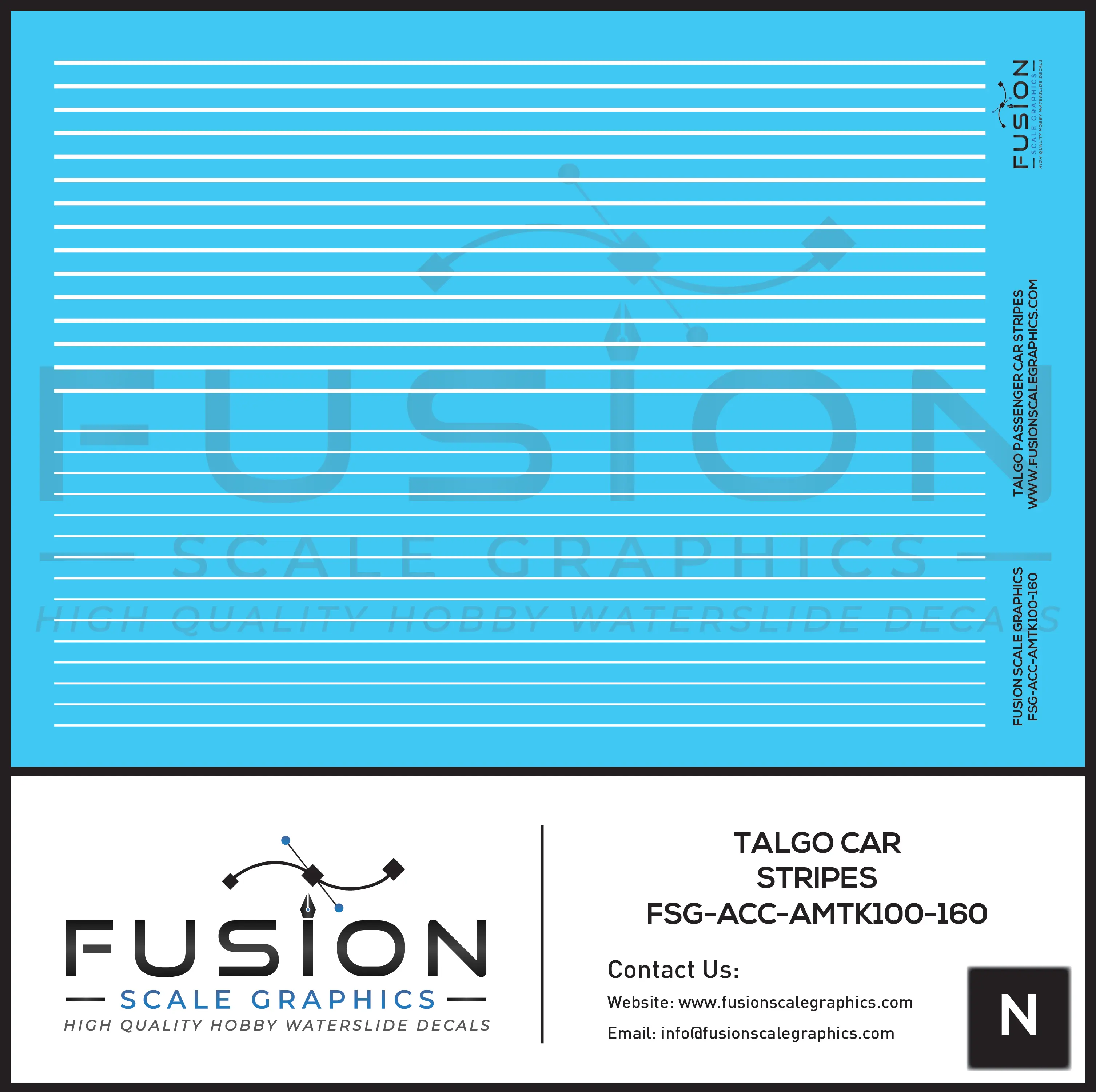 N Scale Talgo Passenger Cars White Striping Decal Set Fusion Scale Graphics