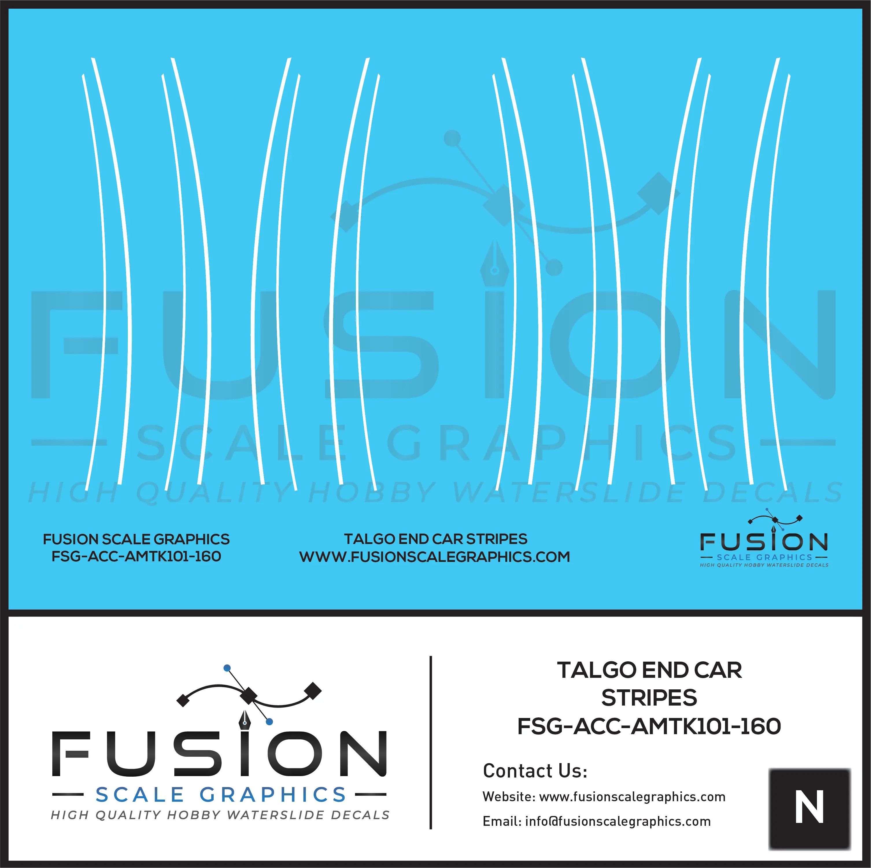 N Scale Talgo Passenger Cars End White Striping Decal Set Fusion Scale Graphics