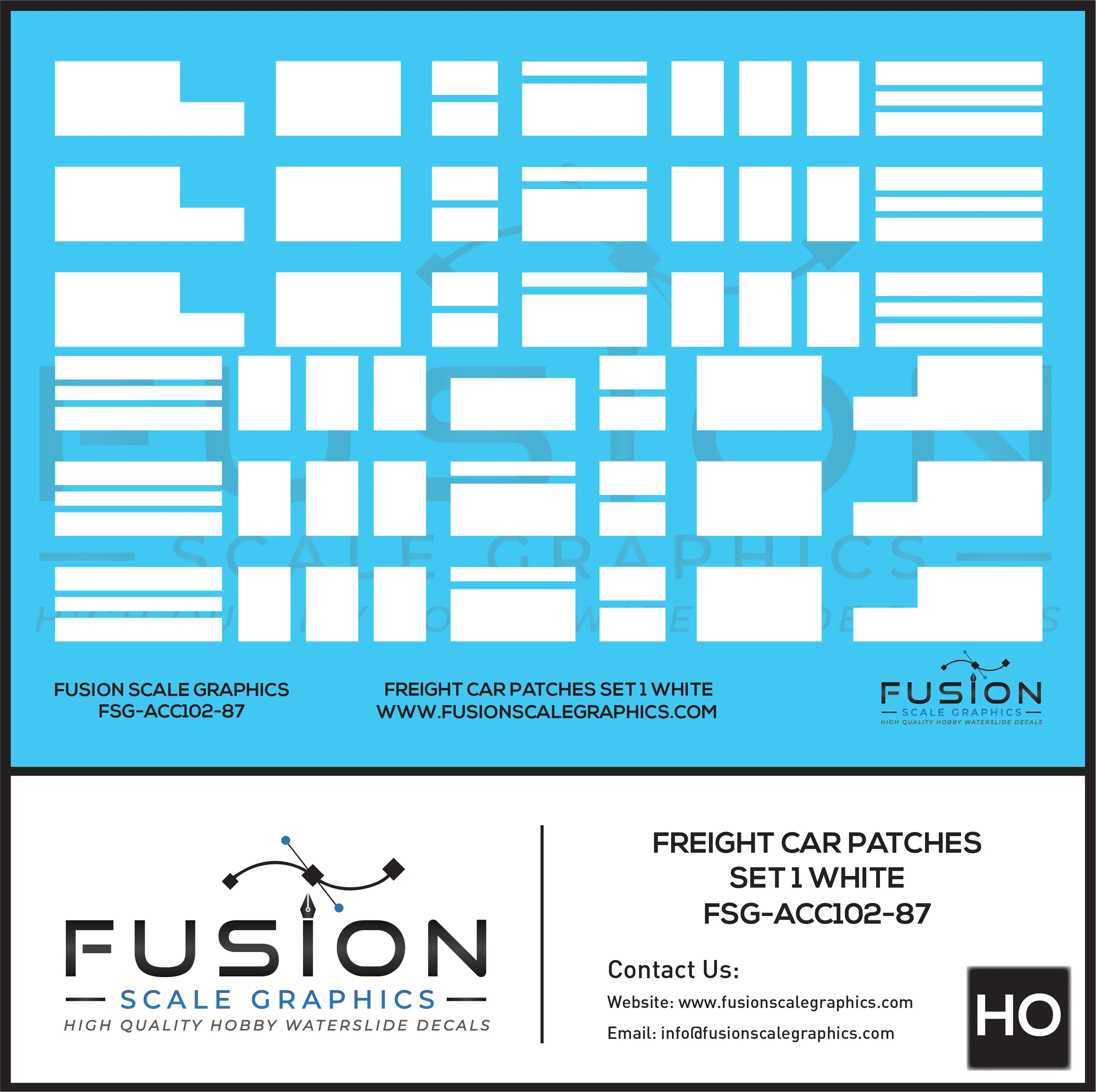HO Scale Freight Car Patches Set 1 White Decal Set Fusion Scale Graphics