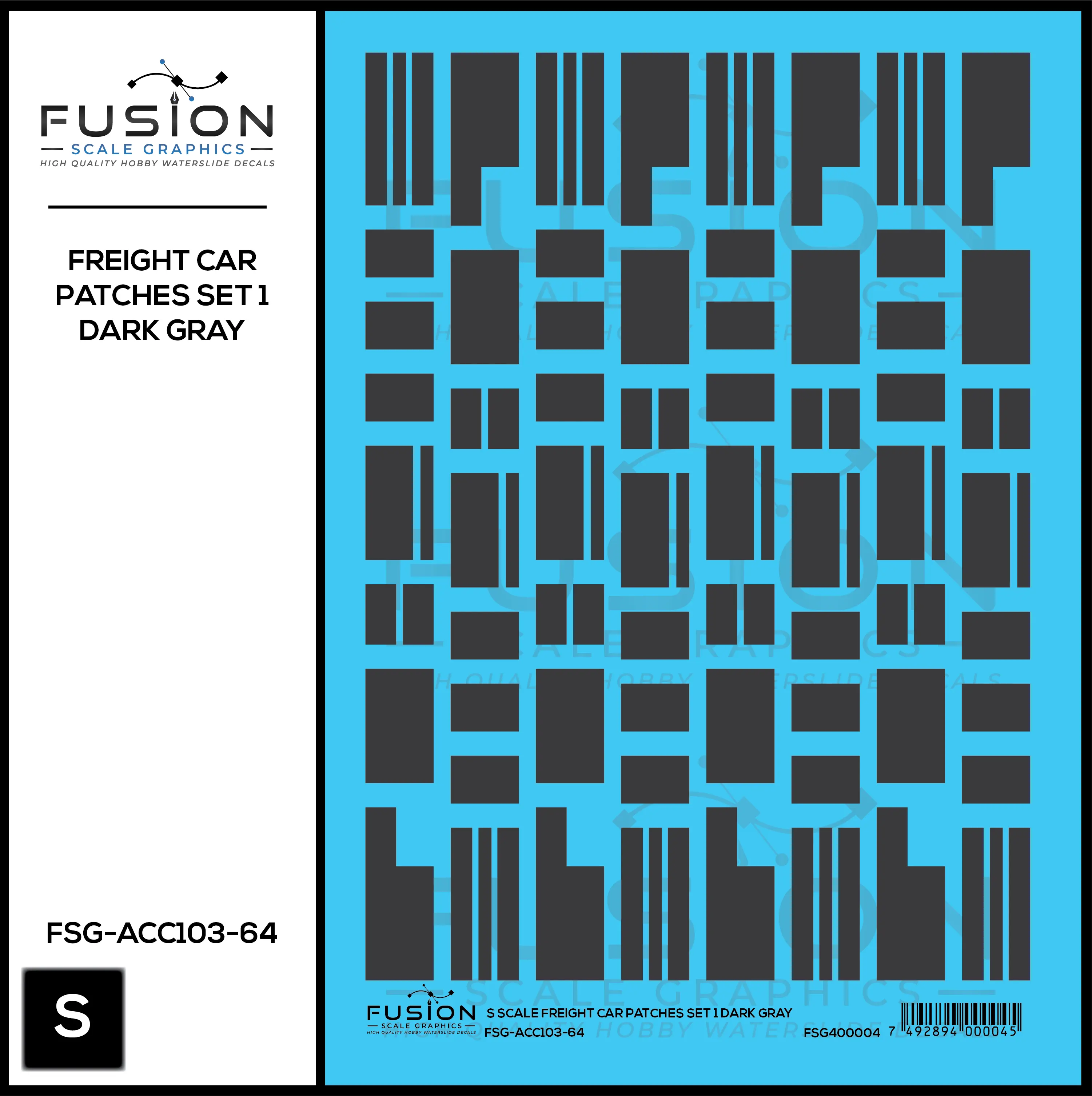 S Scale Freight Car Patches Set 1 Dark Gray Decal Set Fusion Scale Graphics