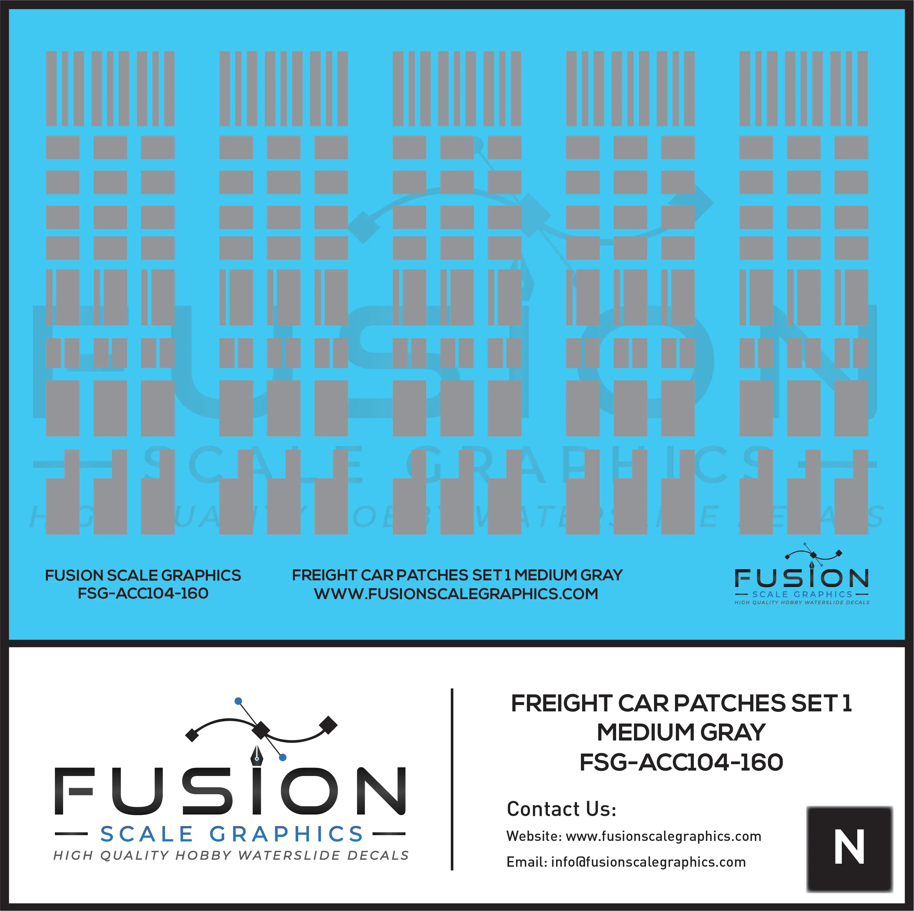 N Scale Freight Car Patches Set 1 Medium Gray Decal Set Fusion Scale Graphics