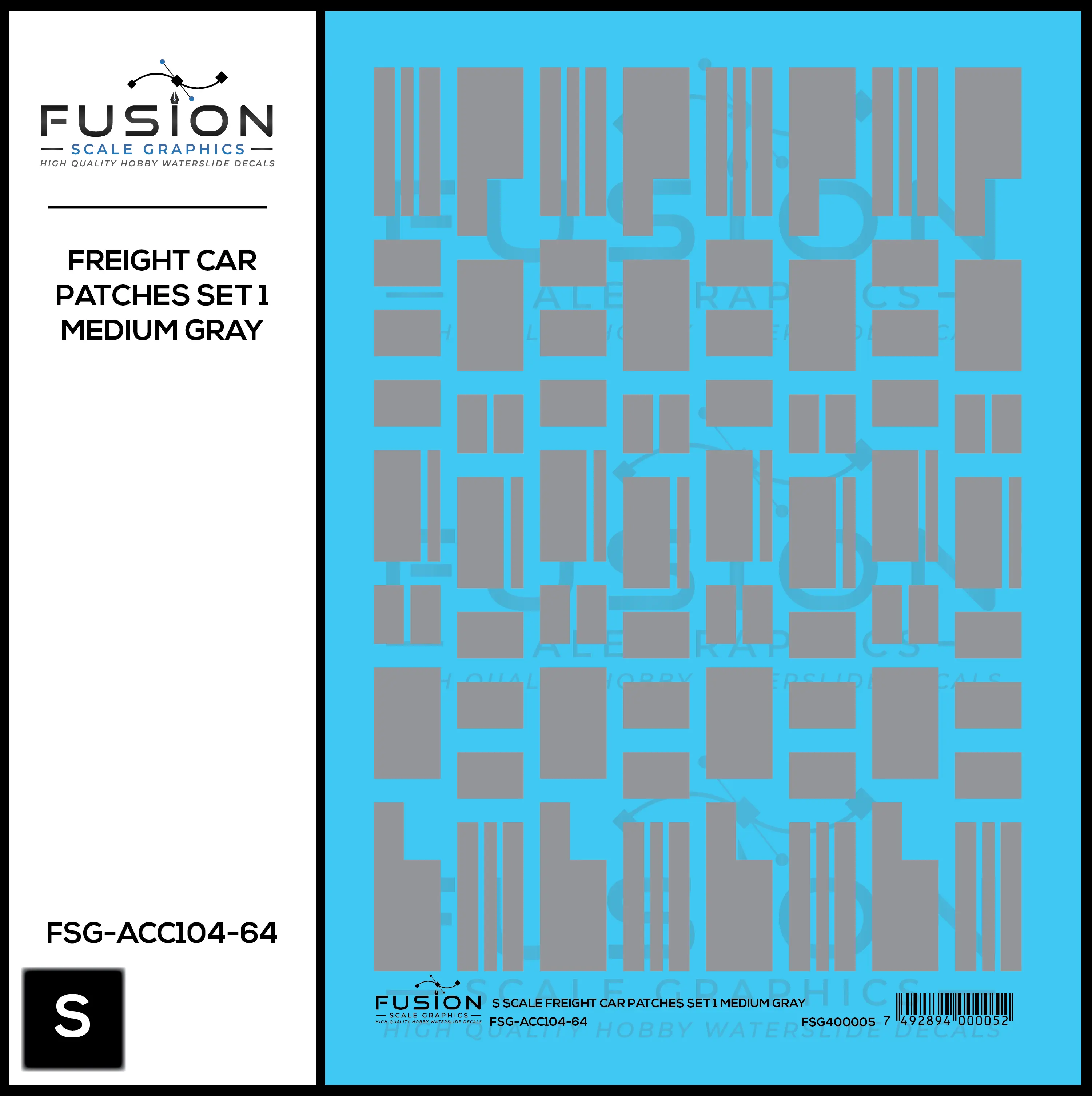 S Scale Freight Car Patching Set 1 Medium Gray Decal Set Fusion Scale Graphics