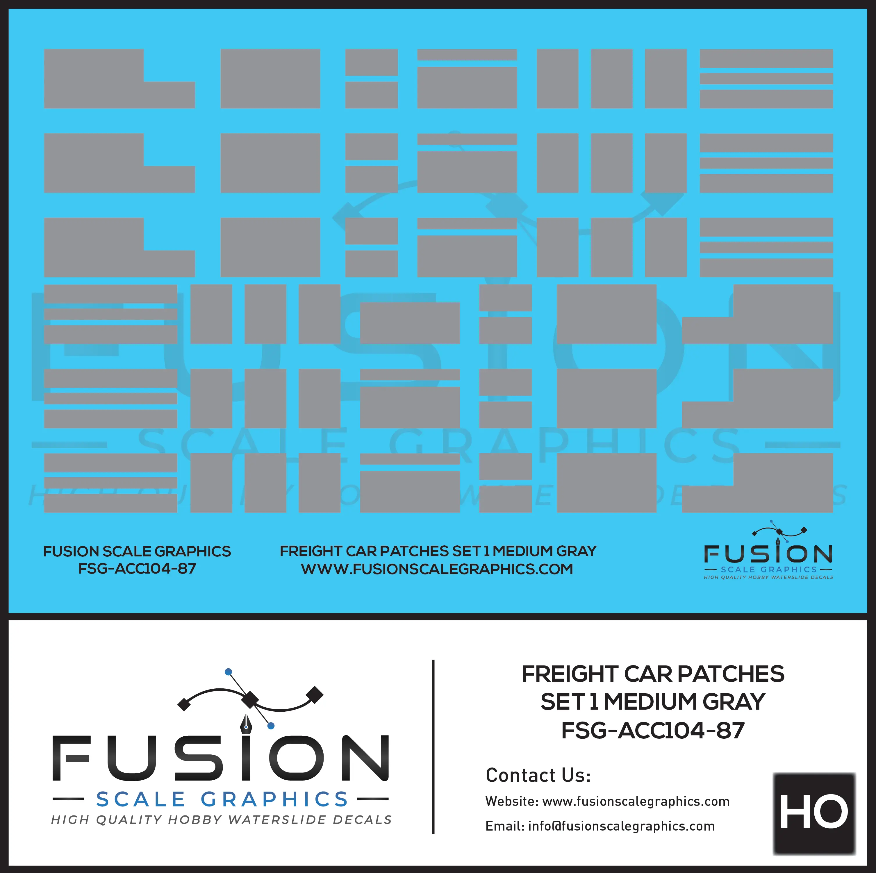 HO Scale Freight Car Patches Set 1 Medium Gray Decal Set Fusion Scale Graphics