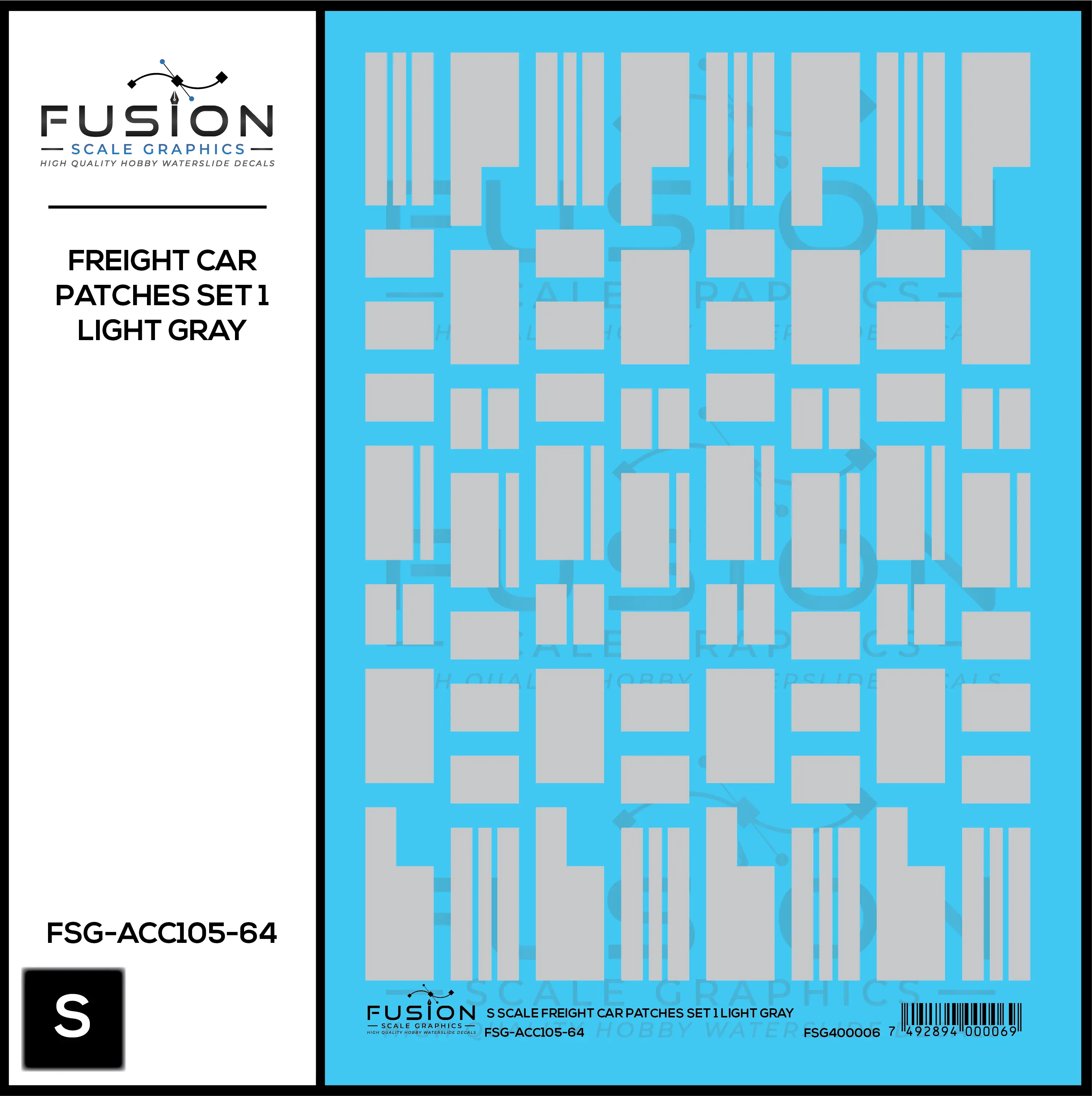 S Scale Freight Car Patches Set 1 Light Gray Decal Set Fusion Scale Graphics
