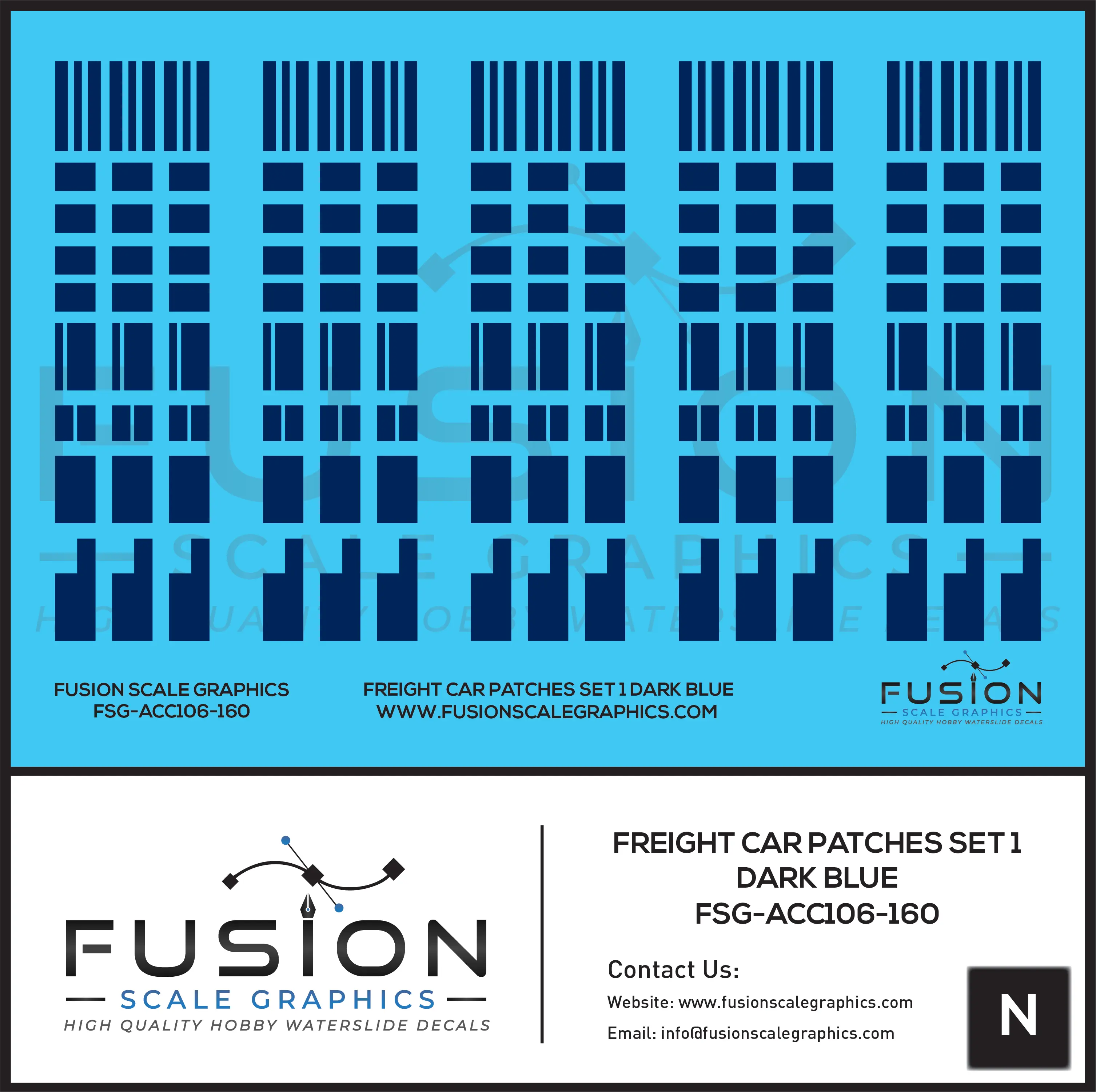 N Scale Freight Car Patches Set 1 Dark Blue Decal Set Fusion Scale Graphics