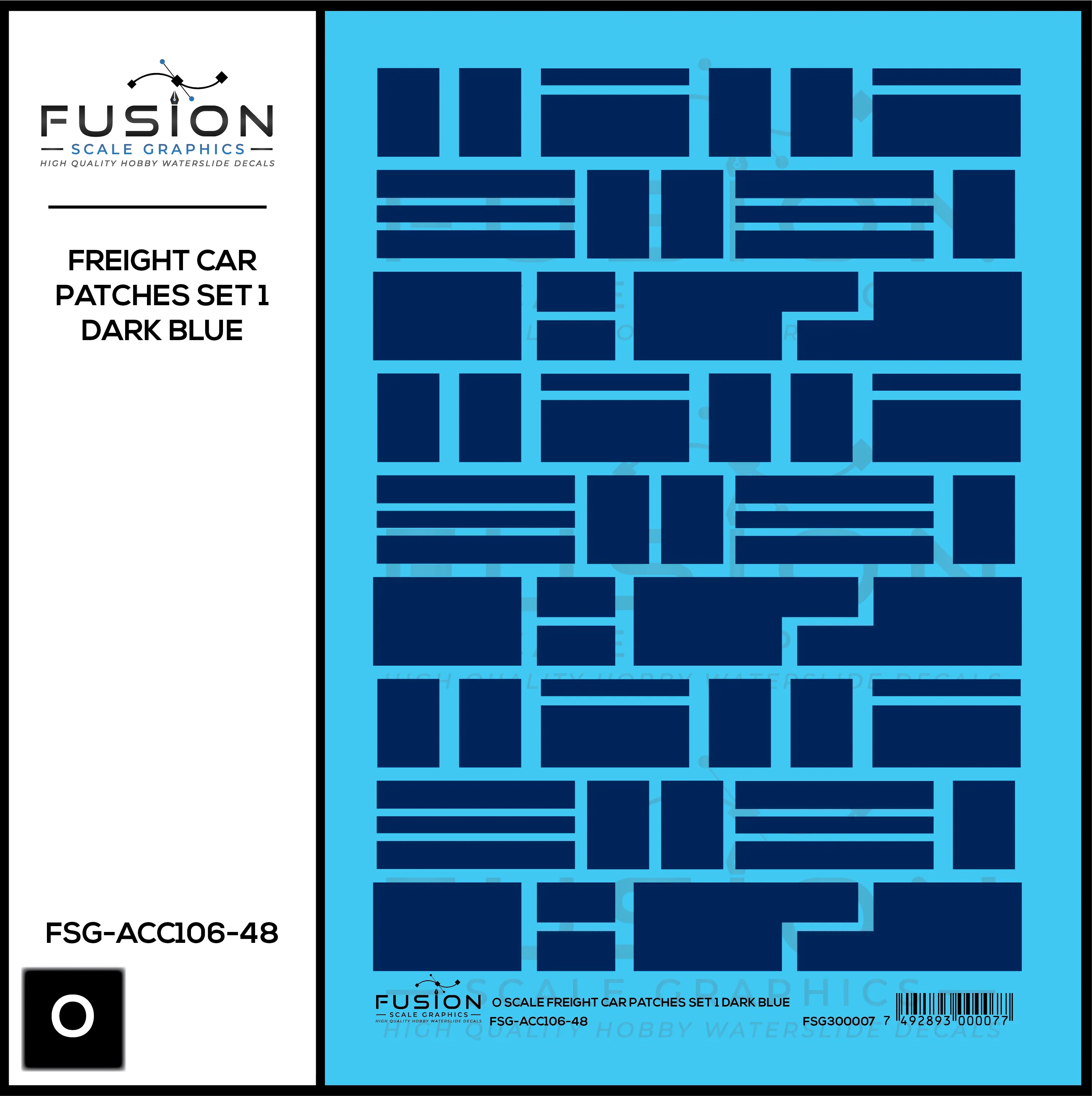 O Scale Freight Car Patches Set 1 Dark Blue Decal Set Fusion Scale Graphics