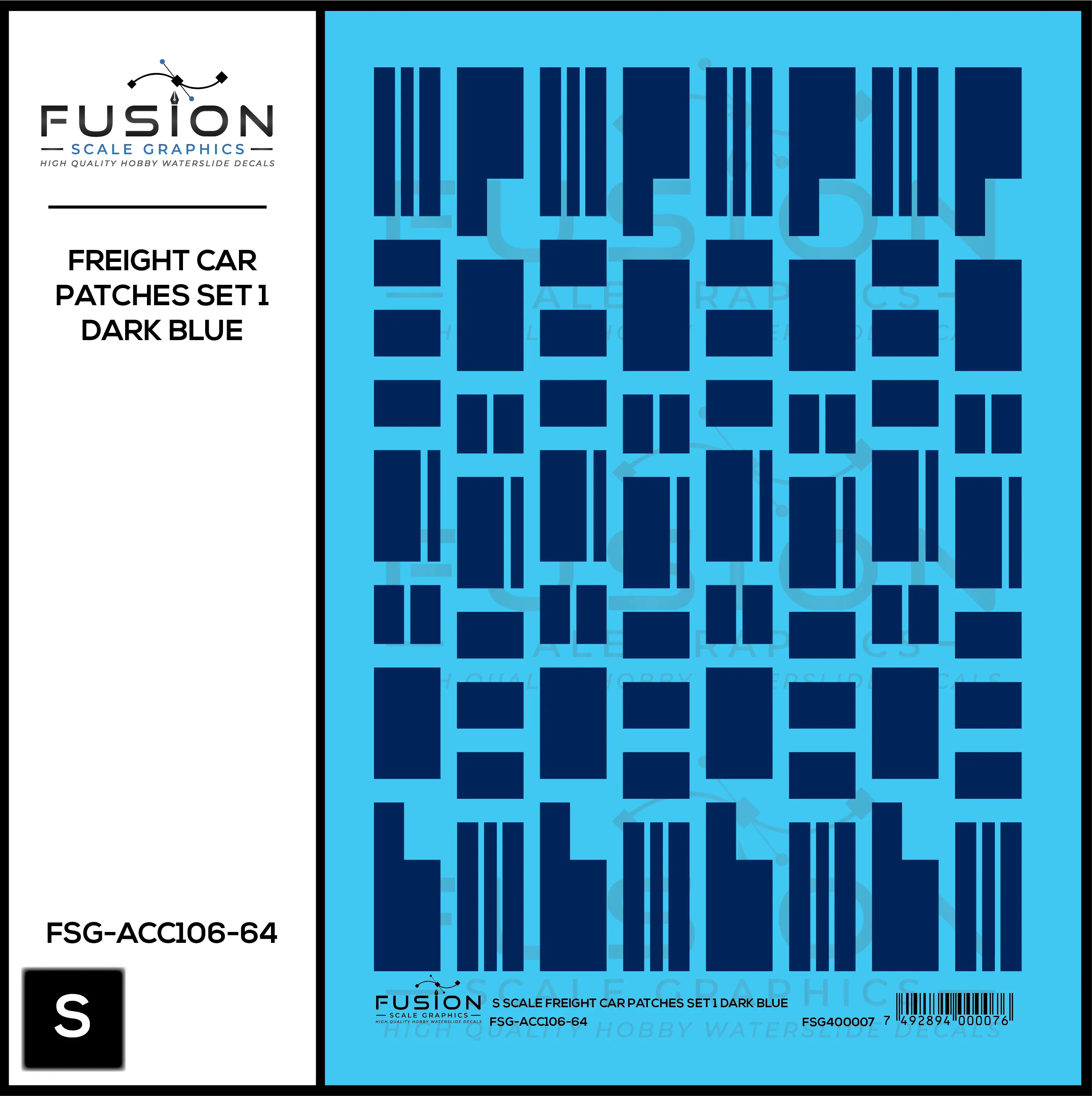 S Scale Freight Car Patches Set 1 Dark Blue Decal Set Fusion Scale Graphics