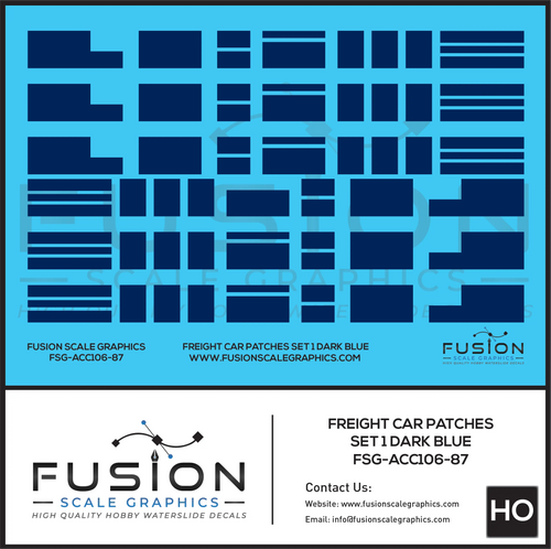 HO Scale Freight Car Patches Set 1 Dark Blue Decal Set - Front Range Hobbies