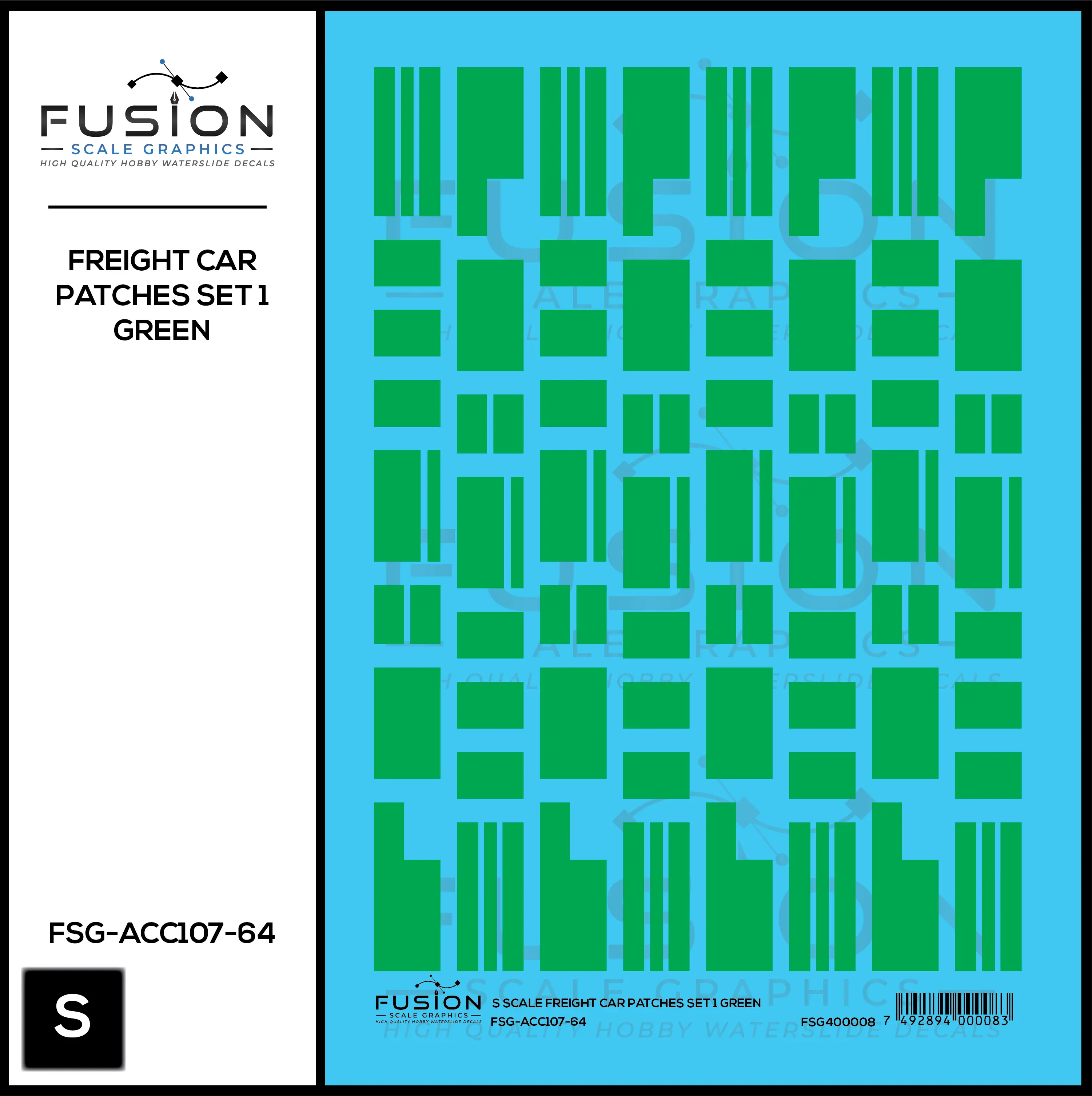 S Scale Freight Car Patches Set 1 Green Decal Set Fusion Scale Graphics