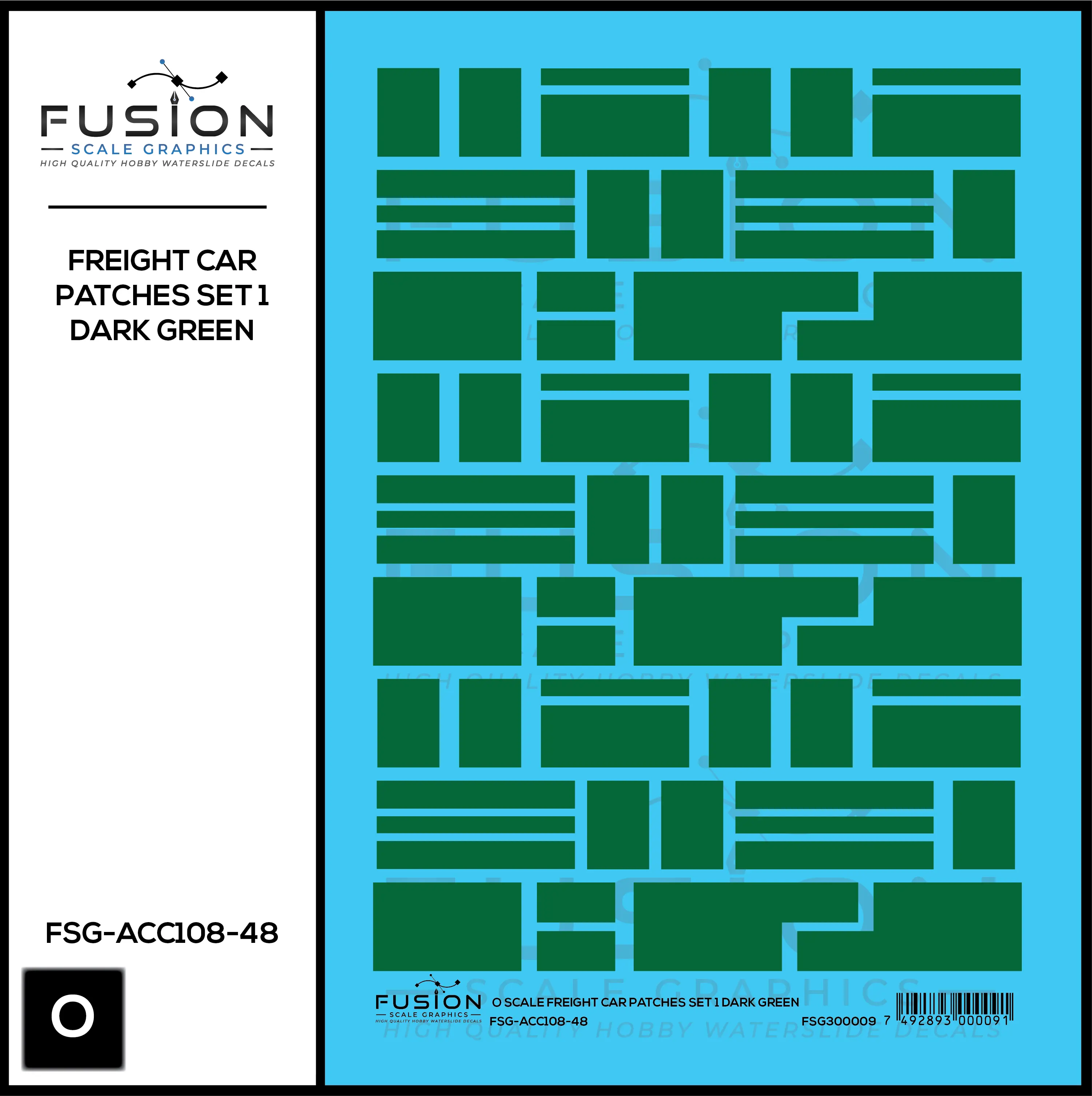 O Scale Freight Car Patches Set 1 Dark Green Decal Set Fusion Scale Graphics