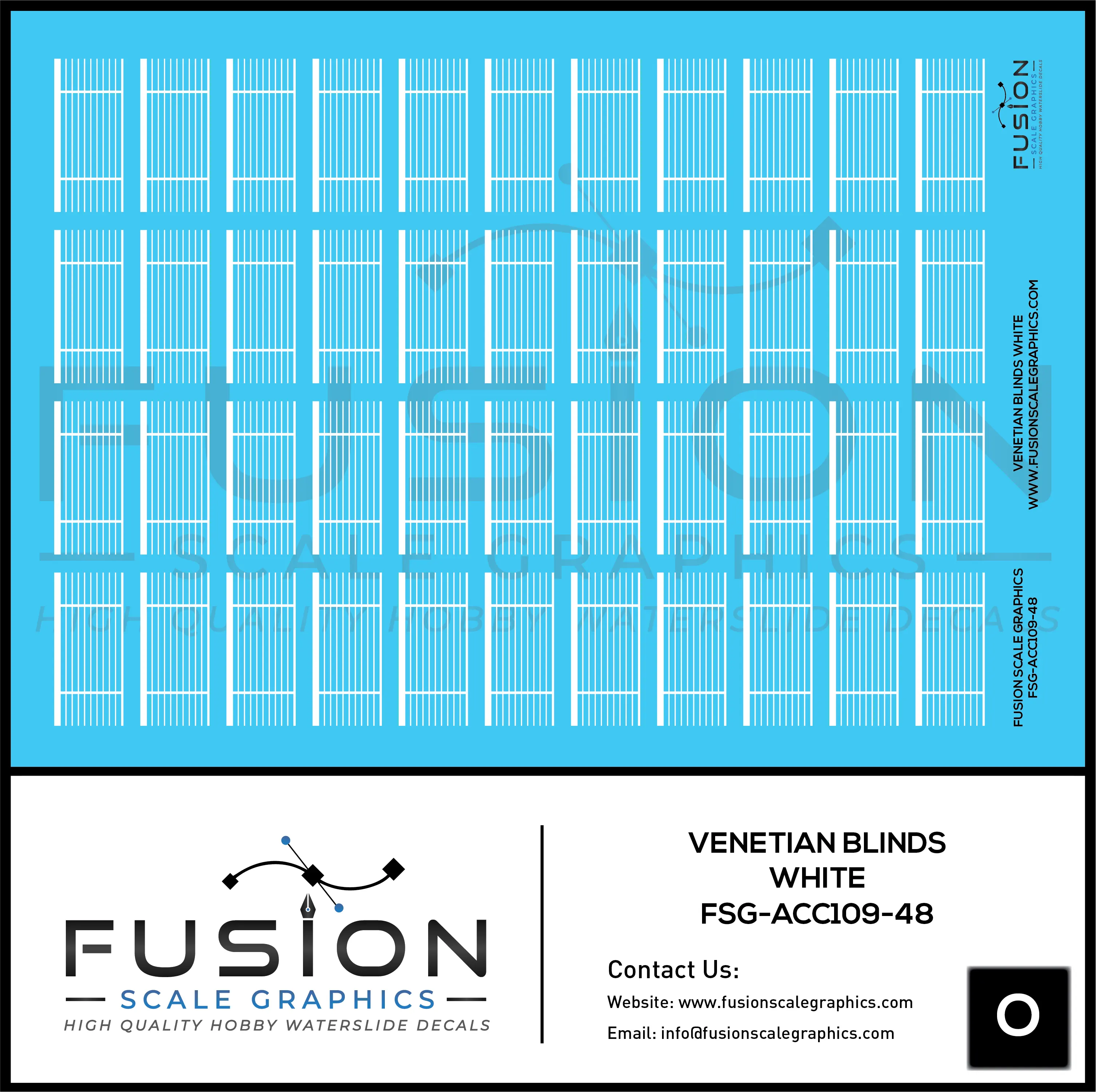 O Scale White Venetian Blinds for Passenger Cars Decal Set Fusion Scale Graphics