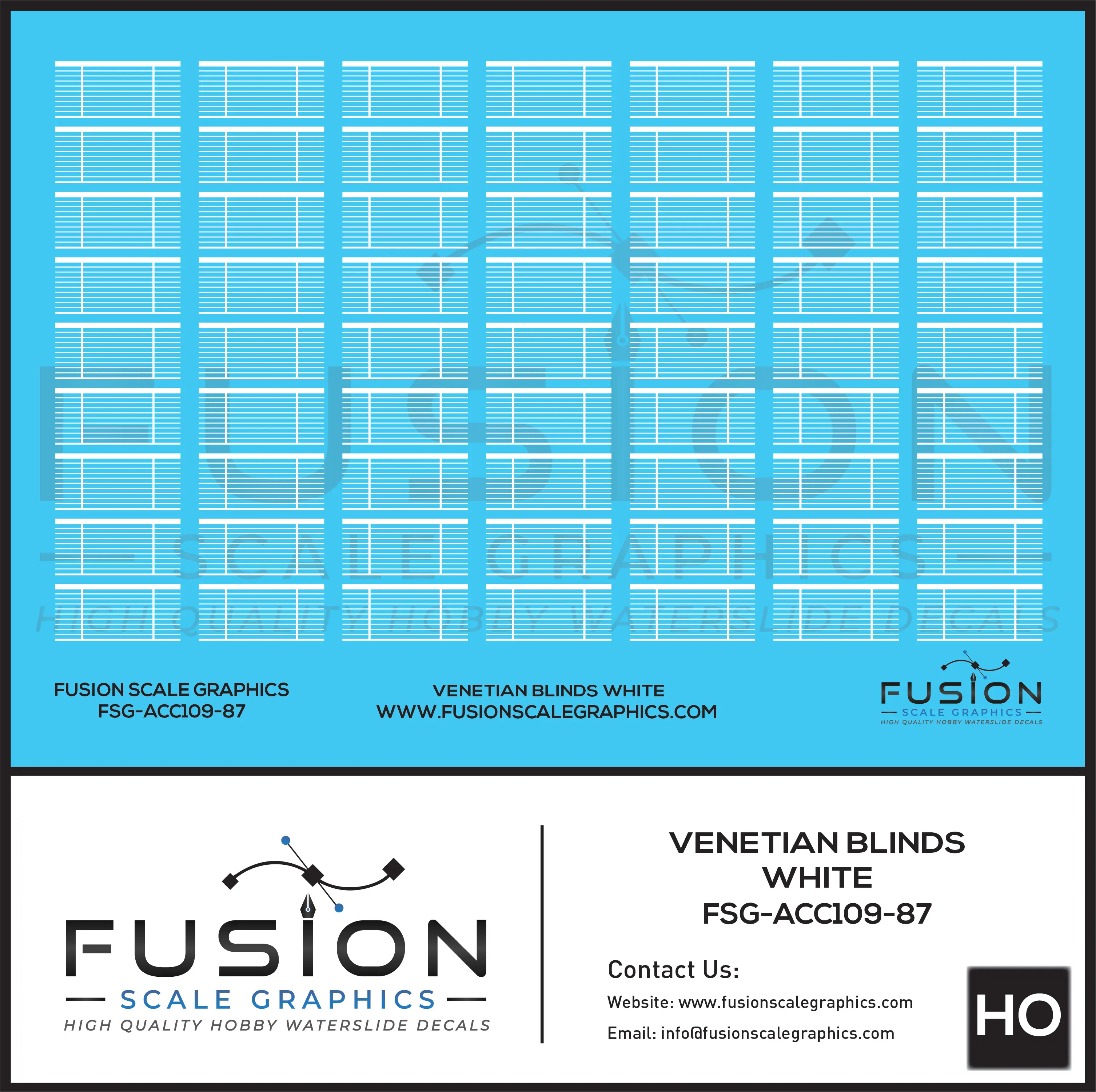 HO Scale White Venetian Blinds for Passenger Cars Decal Set - Front Range Hobbies