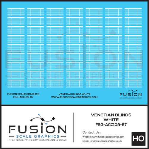 HO Scale White Venetian Blinds for Passenger Cars Decal Set - Front Range Hobbies