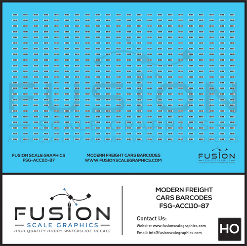 HO Scale Boxcar Barcode Stickers Decal Set Fusion Scale Graphics