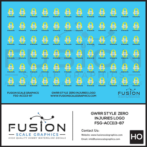 HO Scale Genesee and Wyoming Style Zero Injuries Logo Decal Set Fusion Scale Graphics