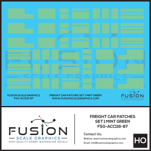 HO Scale Freight Car Patches Set 1 Mint Green Decal Set Fusion Scale Graphics