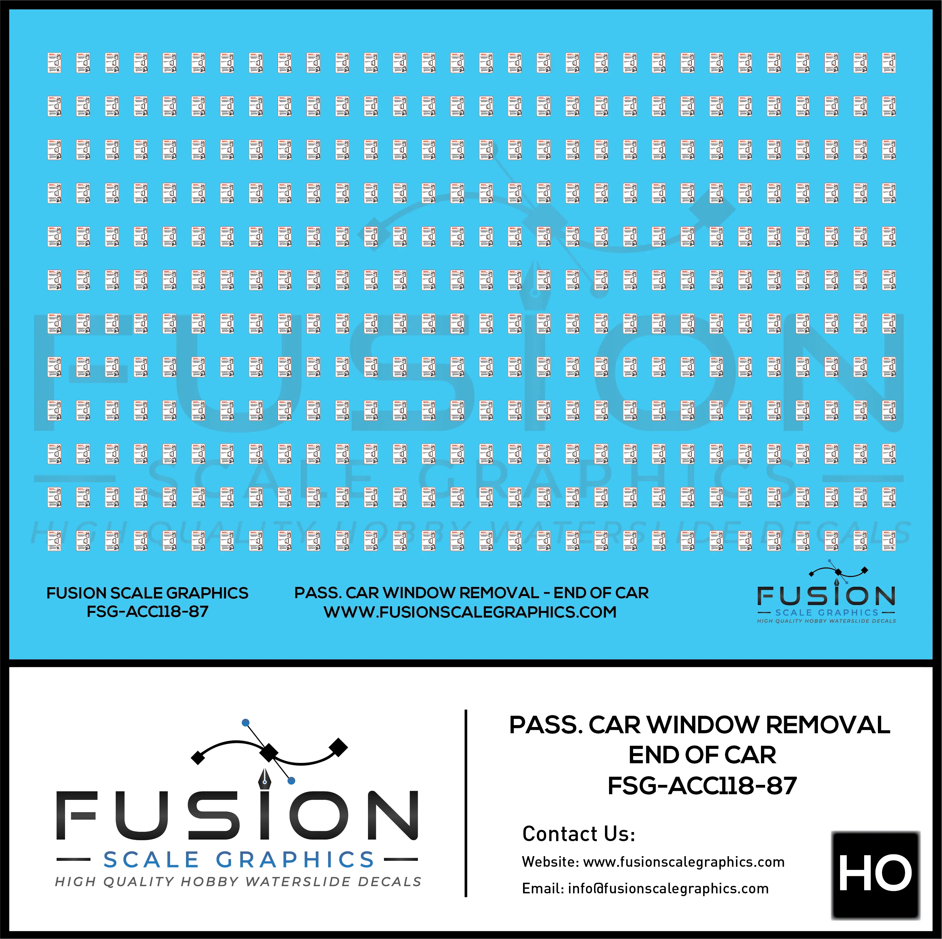 HO Scale Passenger Car Window Removal Decals For End of Car Decal Set Fusion Scale Graphics