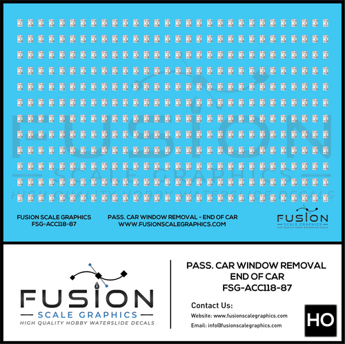 HO Scale Passenger Car Window Removal Decals For End of Car Decal Set Fusion Scale Graphics