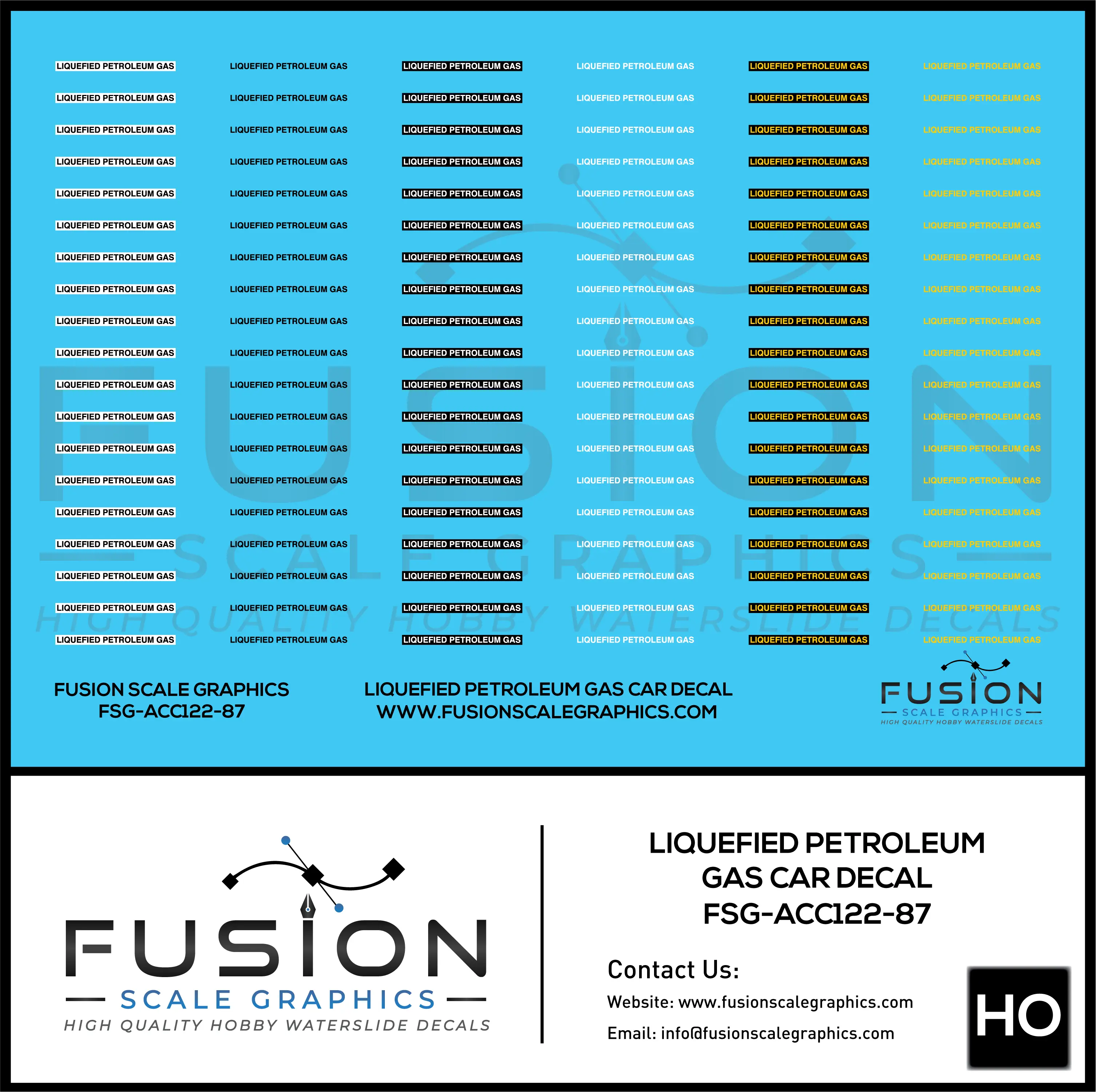 HO Scale Liquefied Petroleum Gas Decal For Tank Cars Decal Set Fusion Scale Graphics