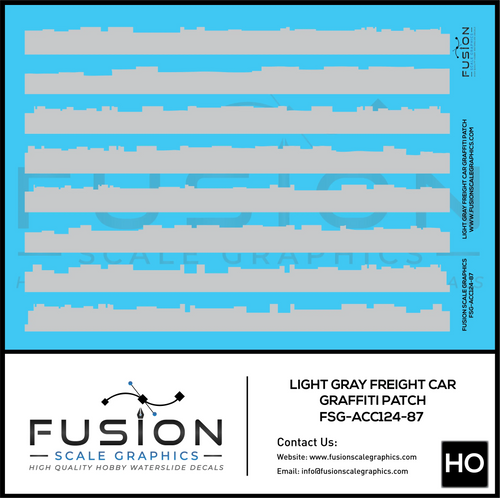HO Scale Light Gray Freight Car Graffiti Paint Patch Out Decal Set Fusion Scale Graphics
