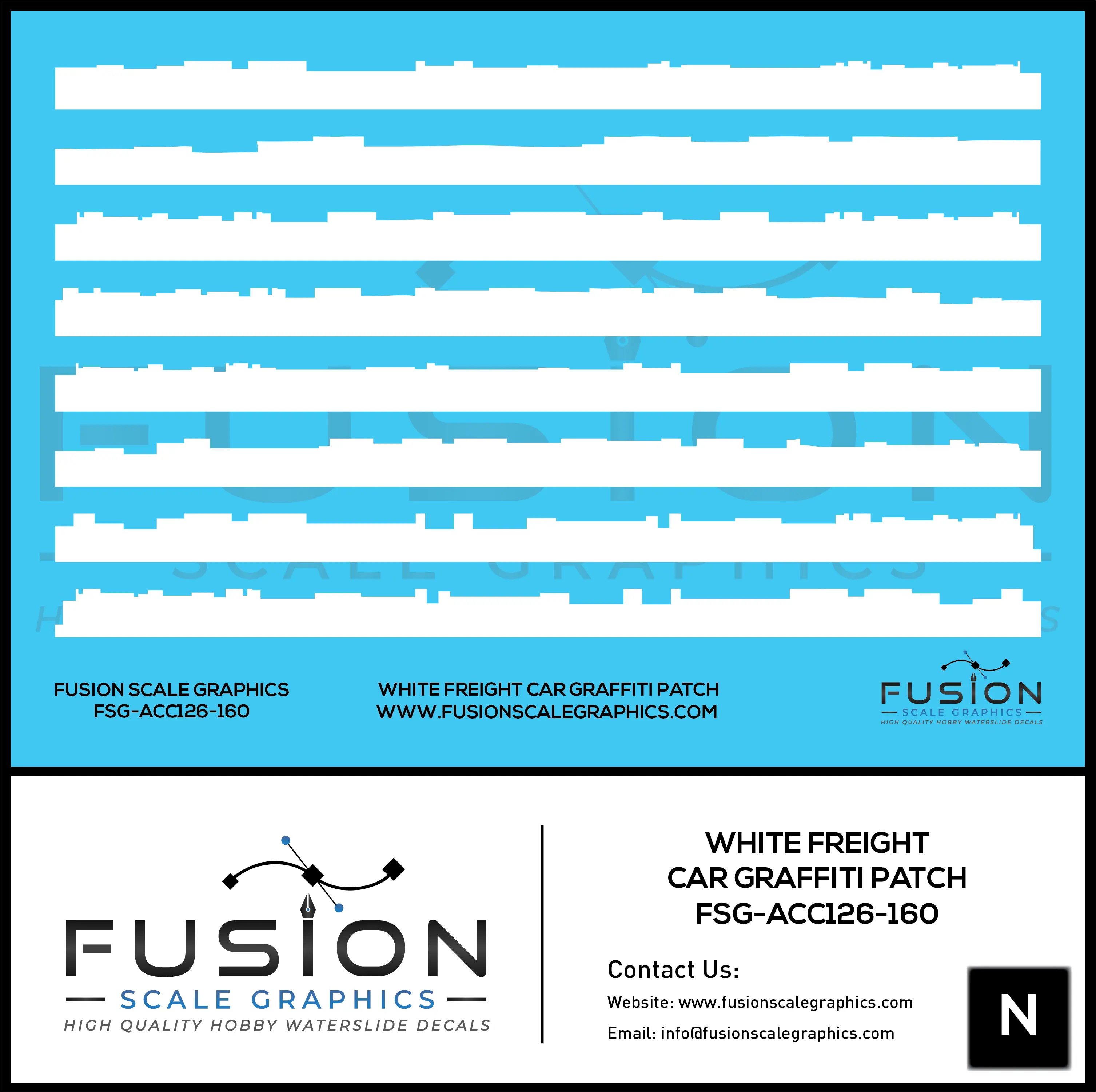 N Scale White Freight Car Graffiti Paint Patch Out Decal Set Fusion Scale Graphics