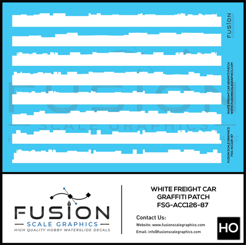 HO Scale White Freight Car Graffiti Paint Patch Out Decal Set Fusion Scale Graphics