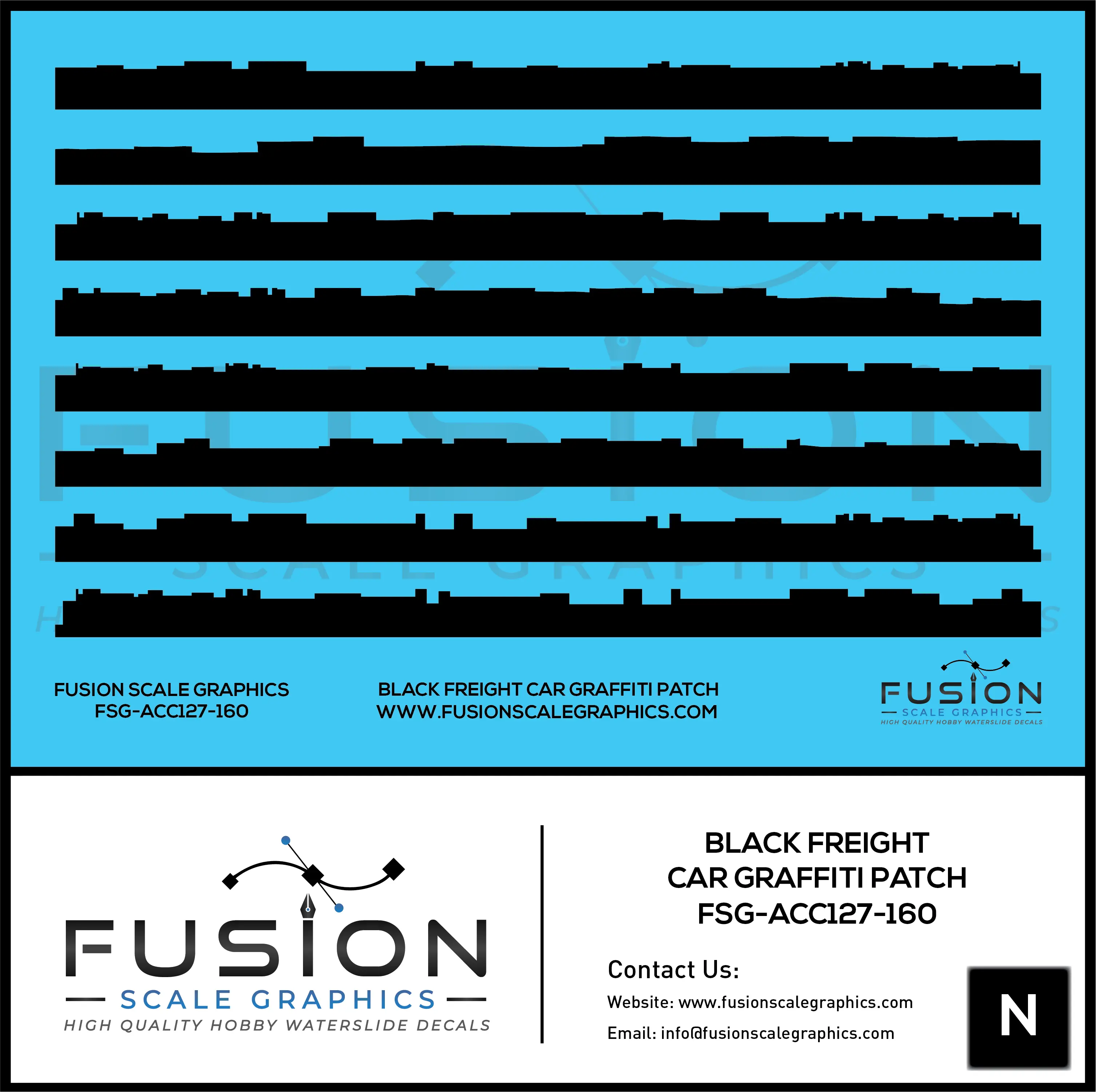 N Scale Black Freight Car Graffiti Paint Patch Out Decal Set Fusion Scale Graphics