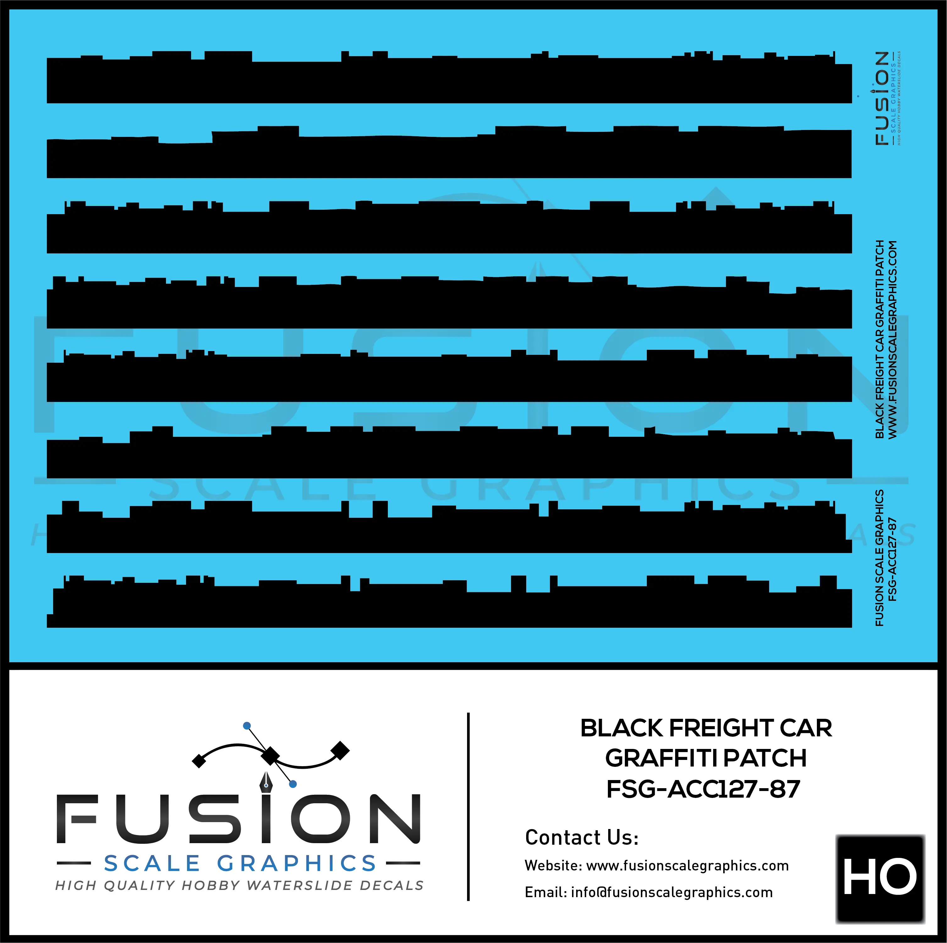 HO Scale Black Freight Car Graffiti Paint Patch Out Decal Set Fusion Scale Graphics