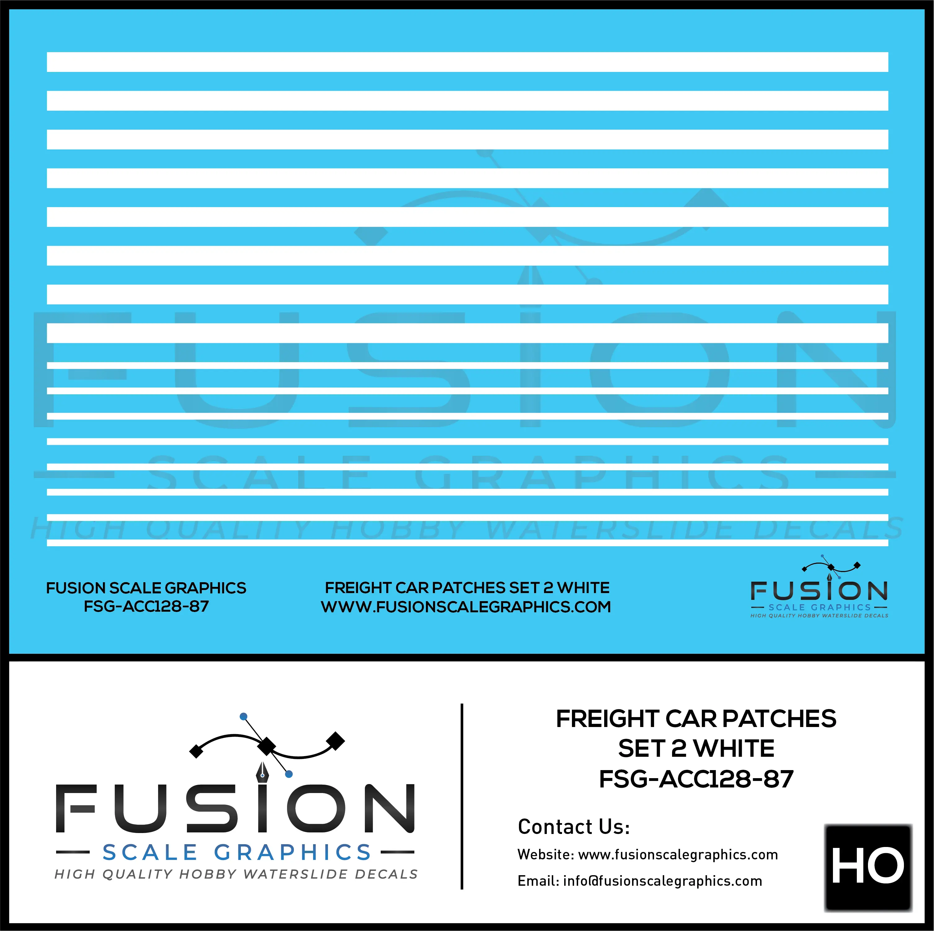 HO Scale Freight Car Patches Set 2 White Decal Set Fusion Scale Graphics