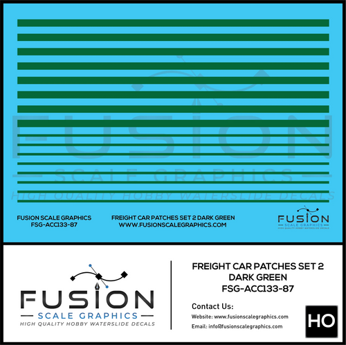 HO Scale Freight Car Patches Set 2 Dark Green Decal Set Fusion Scale Graphics