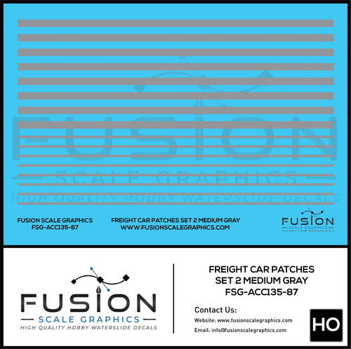 HO Scale Freight Car Patches Set 2 Medium Gray Decal Set Fusion Scale Graphics