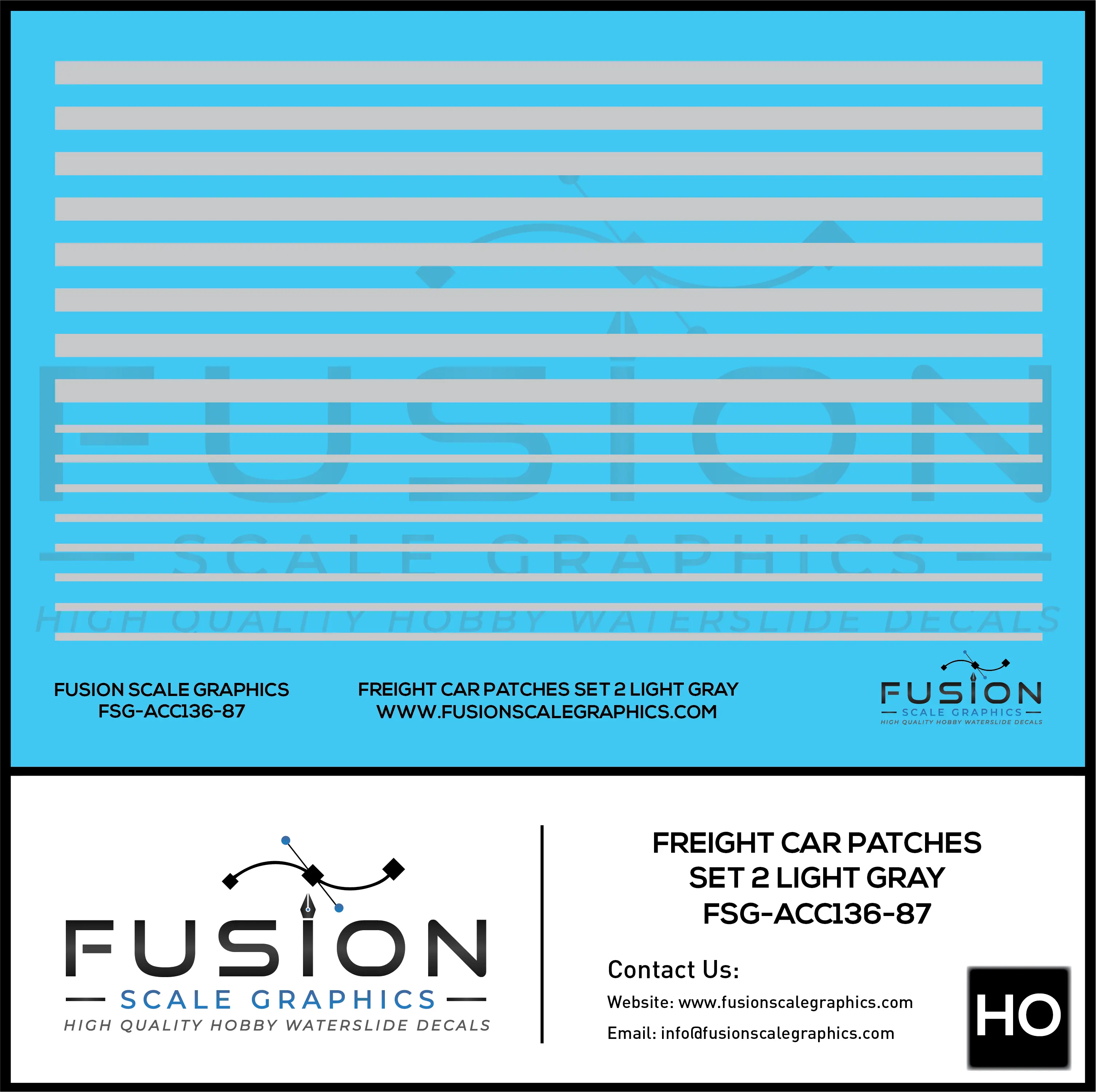 HO Scale Freight Car Patches Set 2 Light Gray Decal Set Fusion Scale Graphics