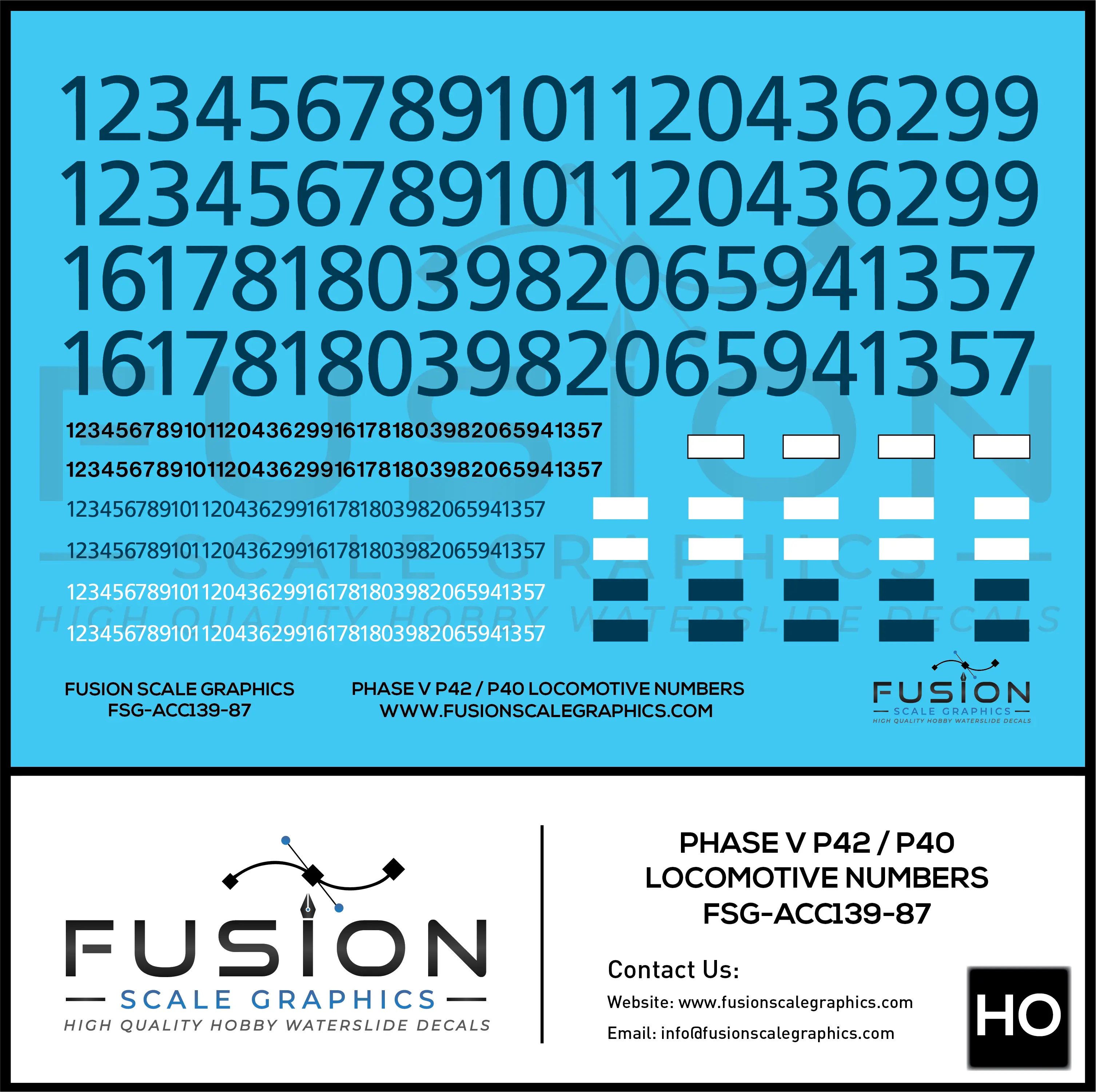 HO Scale Phase V P42 / P40 Locomotives Decal Set Fusion Scale Graphics