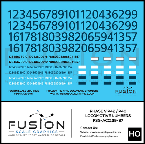 HO Scale Phase V P42 / P40 Locomotives Decal Set Fusion Scale Graphics