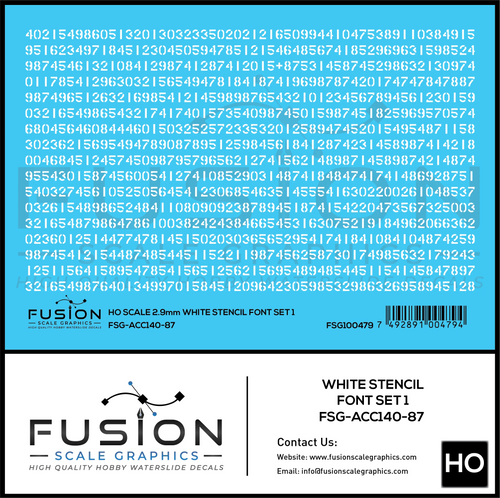 HO Scale White Stencil Numbers Font 1 2.9mm Tall Decal Set Fusion Scale Graphics
