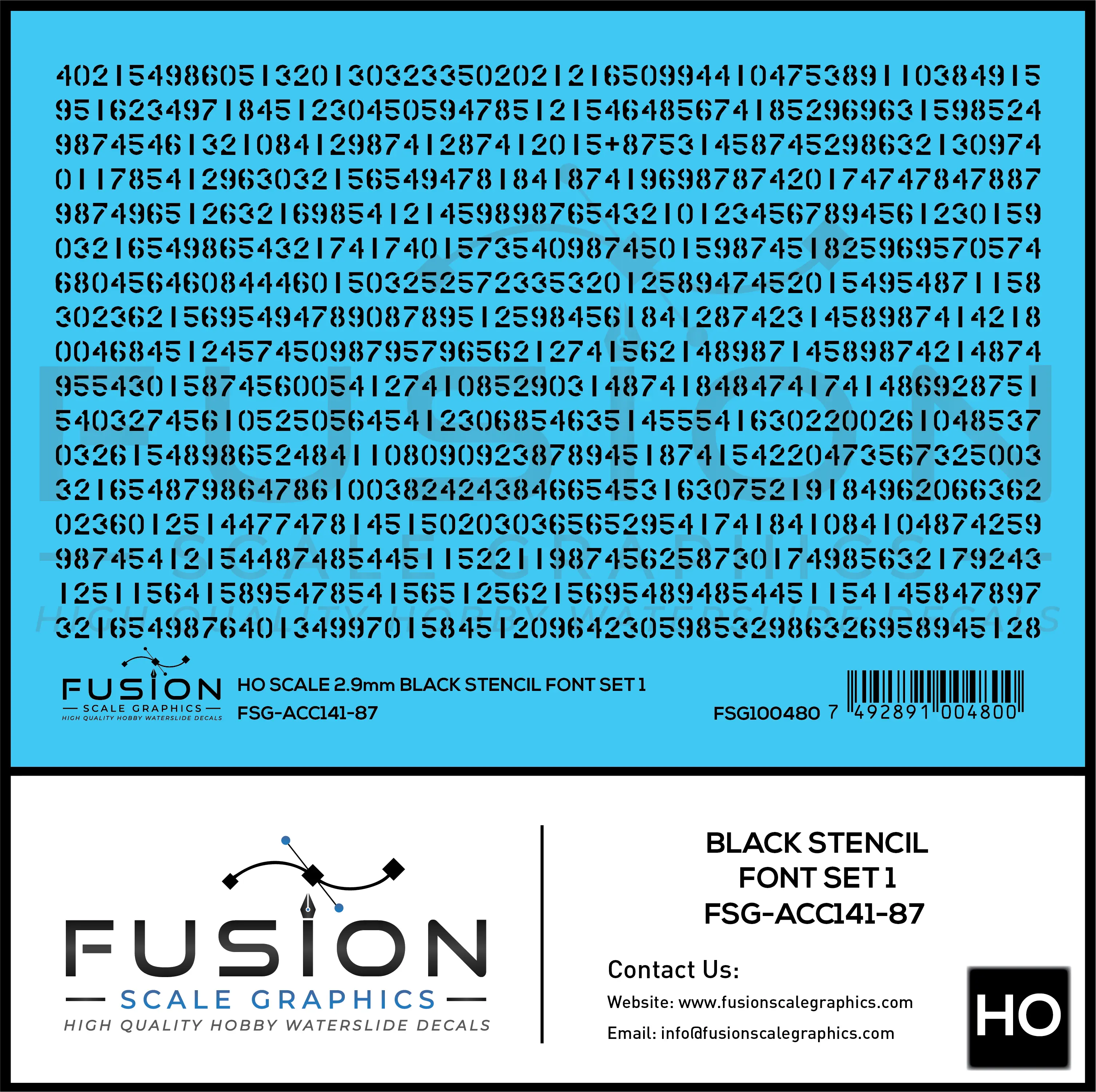 HO Scale Black Stencil Numbers Font 1 2.9mm Tall Decal Set Fusion Scale Graphics