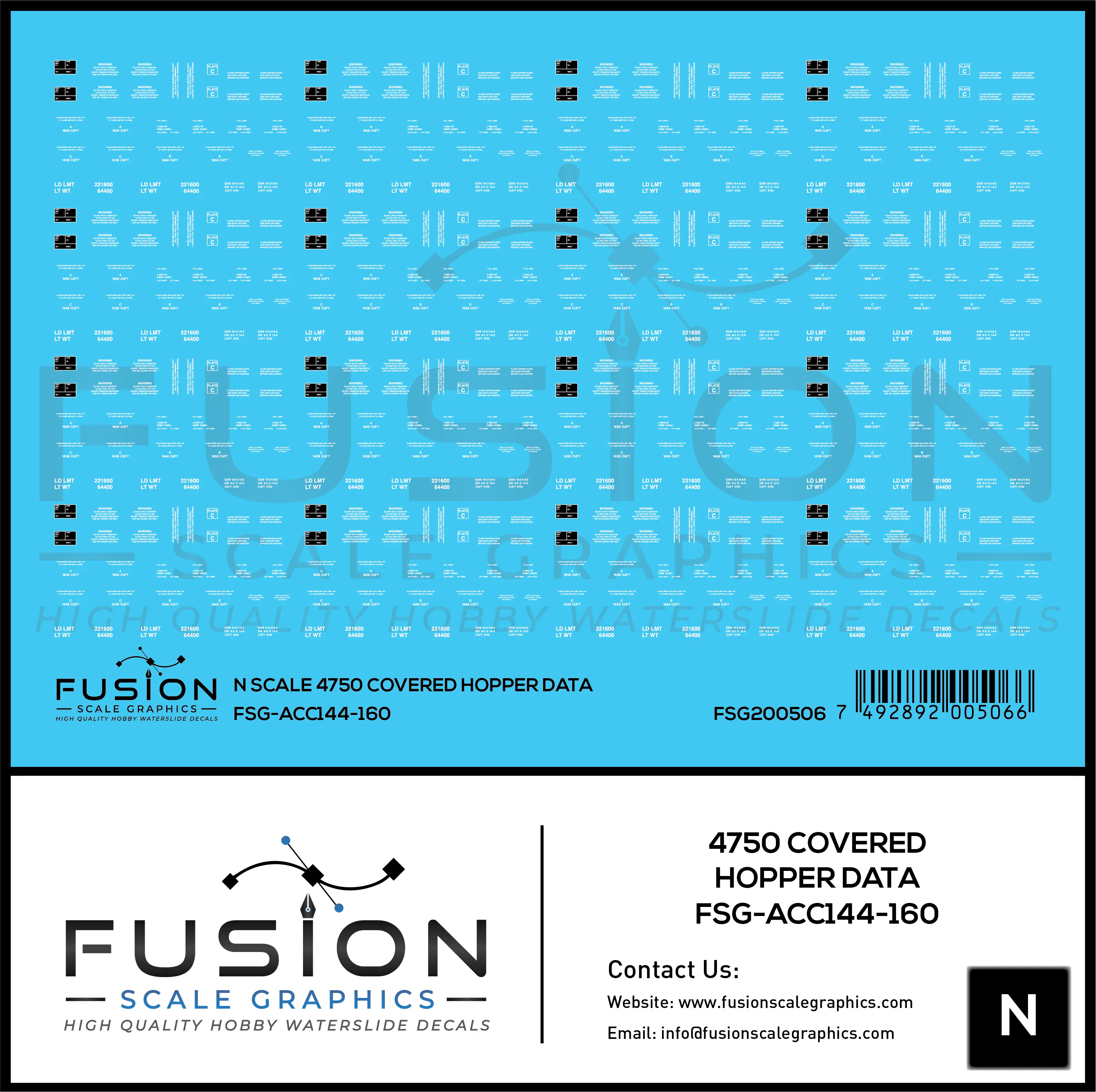 N Scale 4750 Covered Hopper Data Decal Set Fusion Scale Graphics