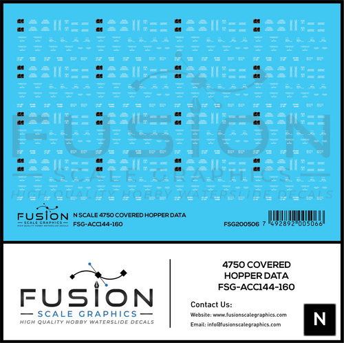 N Scale 4750 Covered Hopper Data Decal Set Fusion Scale Graphics