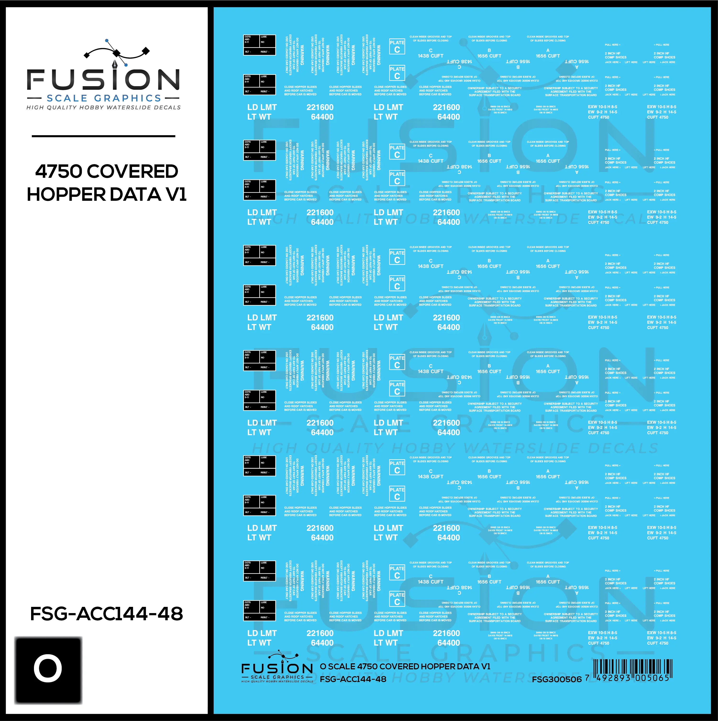 O Scale 4750 Covered Hopper Data Decal Set Fusion Scale Graphics
