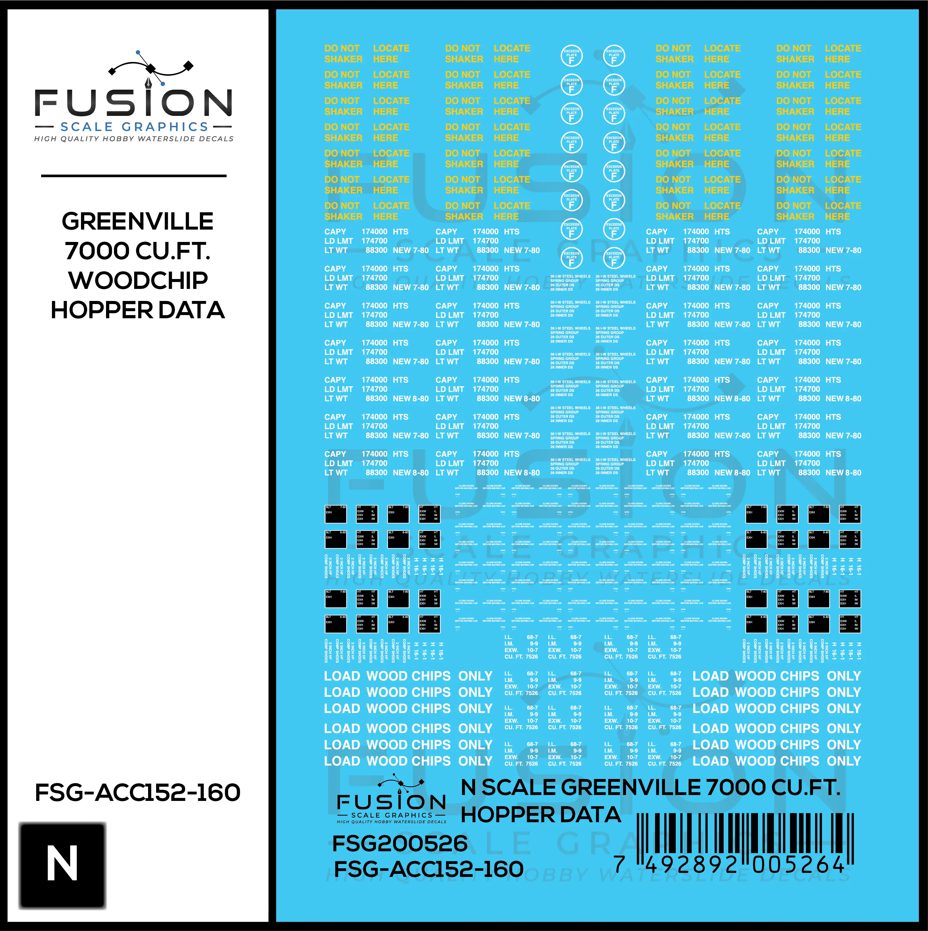 N Scale Greenville 7000 Cu. Ft. Woodchip Hopper Data Decal Set Fusion Scale Graphics
