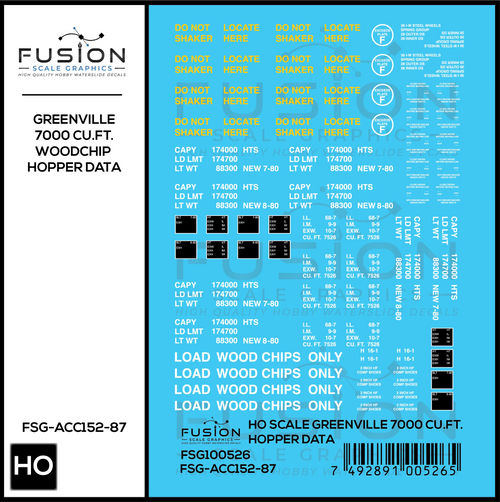 HO Scale Greenville 7000 Cu. Ft. Woodchip Hopper Data Decal Set Fusion Scale Graphics