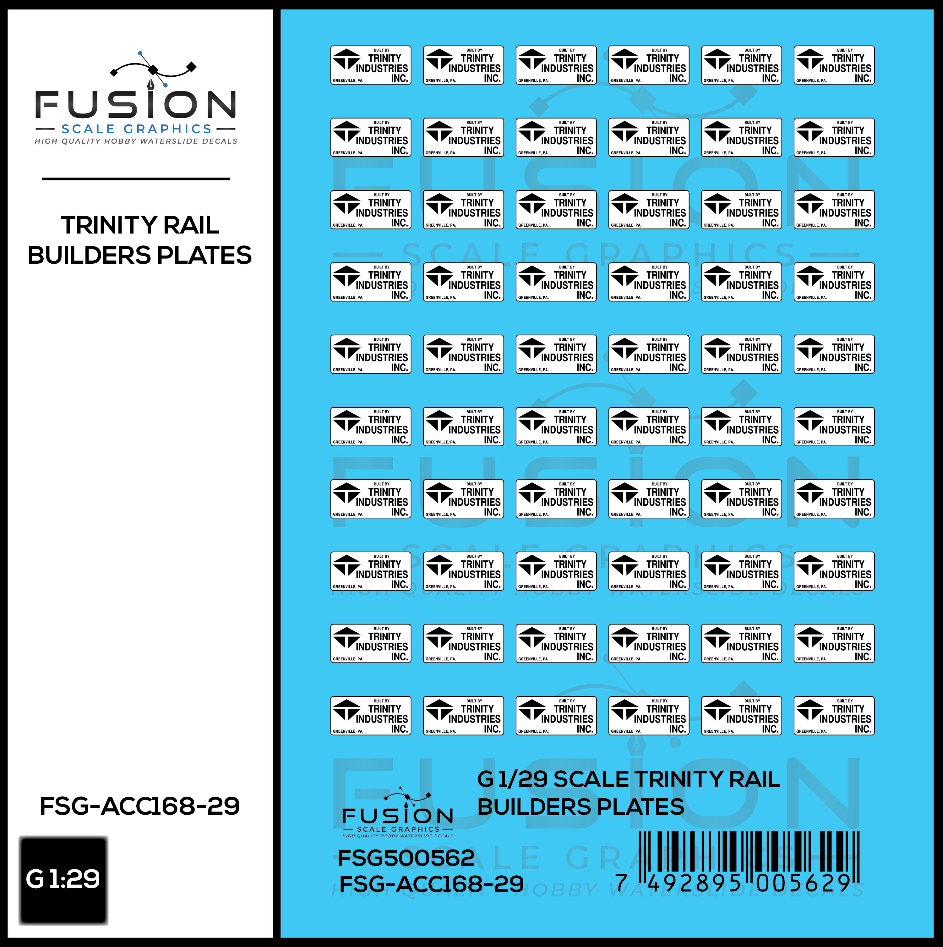 G 1/29 Scale Trinity Rail Freight Car Builders Plates Decal Set