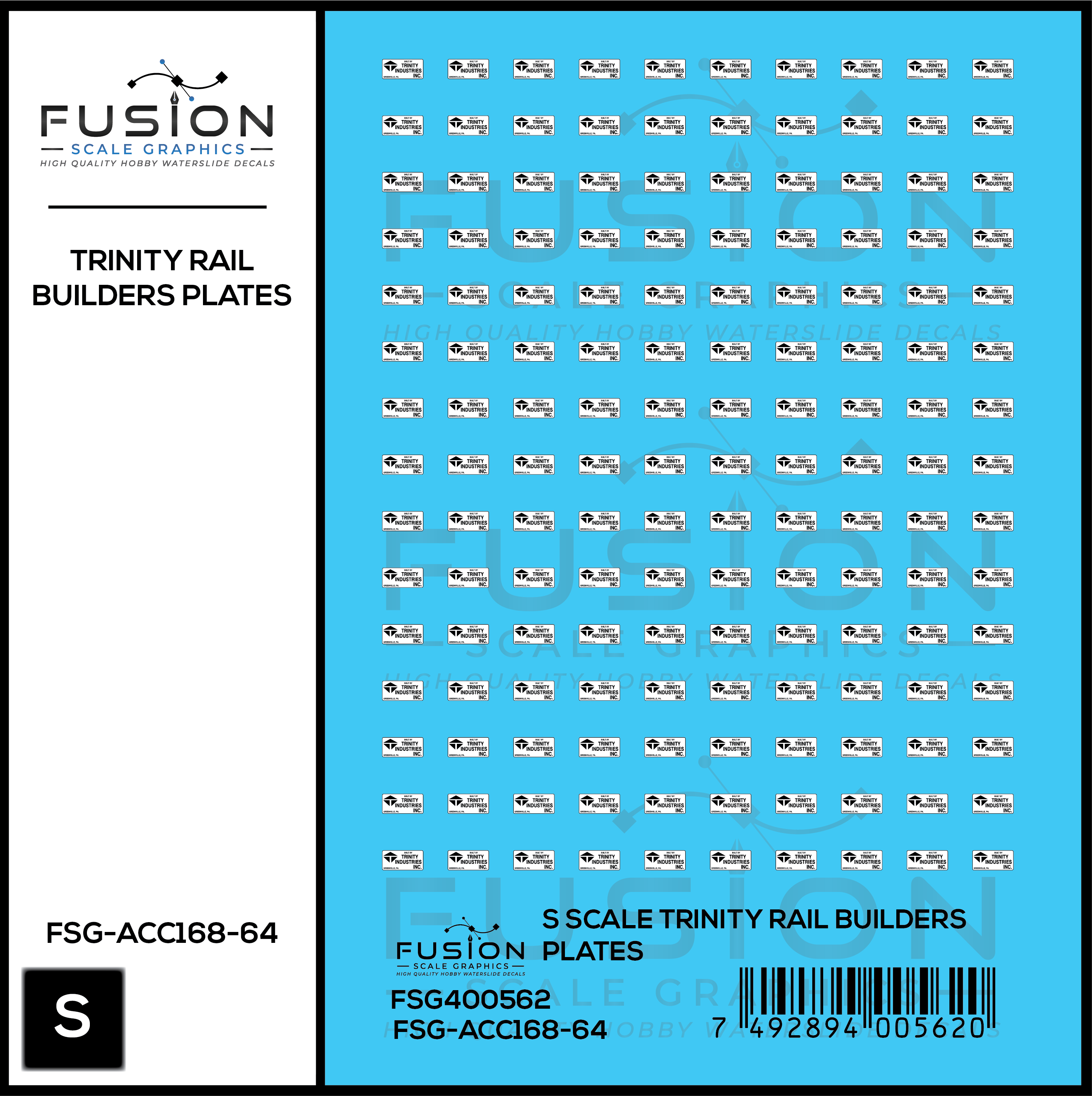 S Scale Trinity Rail Freight Car Builders Plates Decal Set